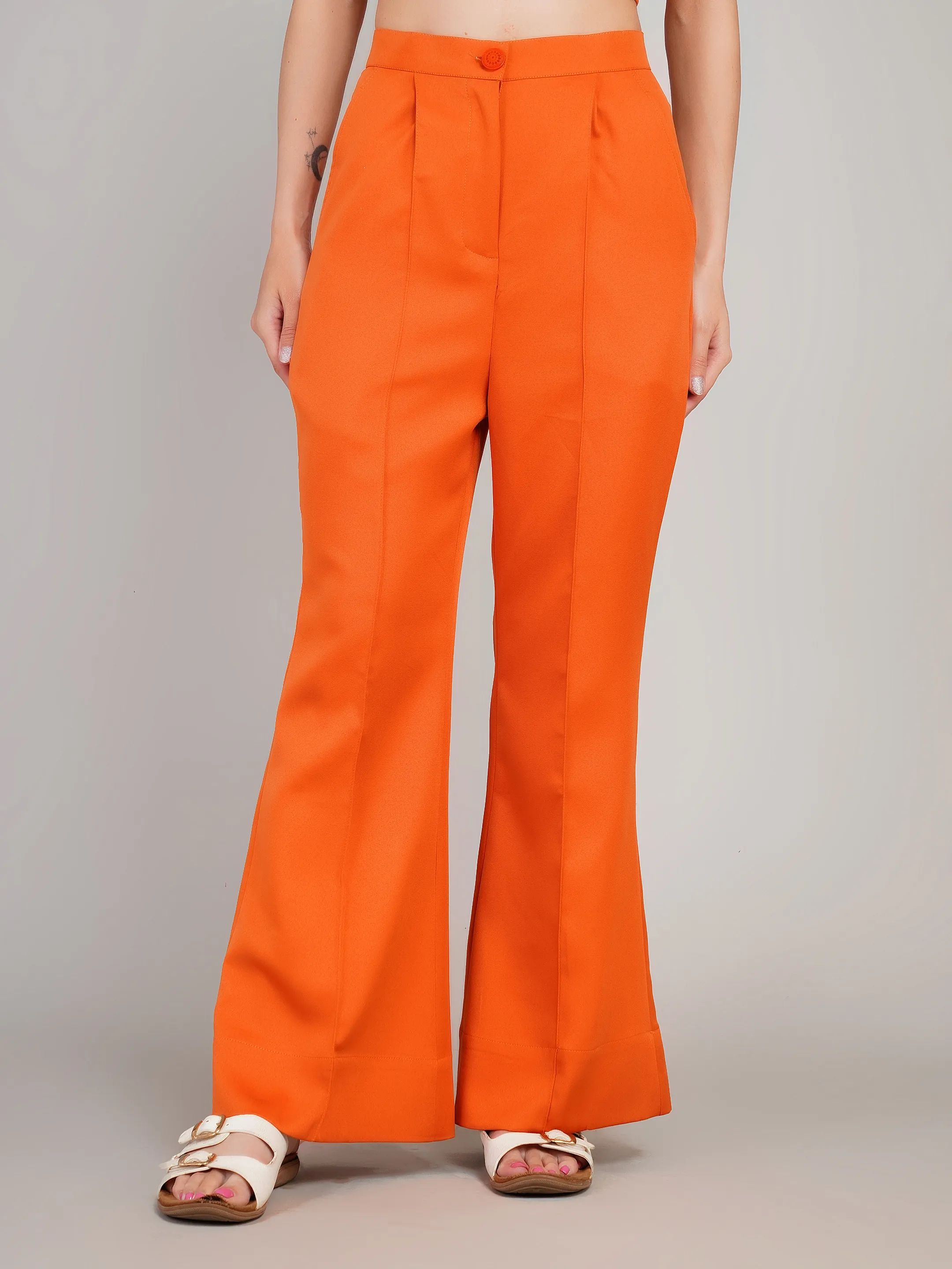Women Orange Solid 3-Piece Set with Cape Blazer