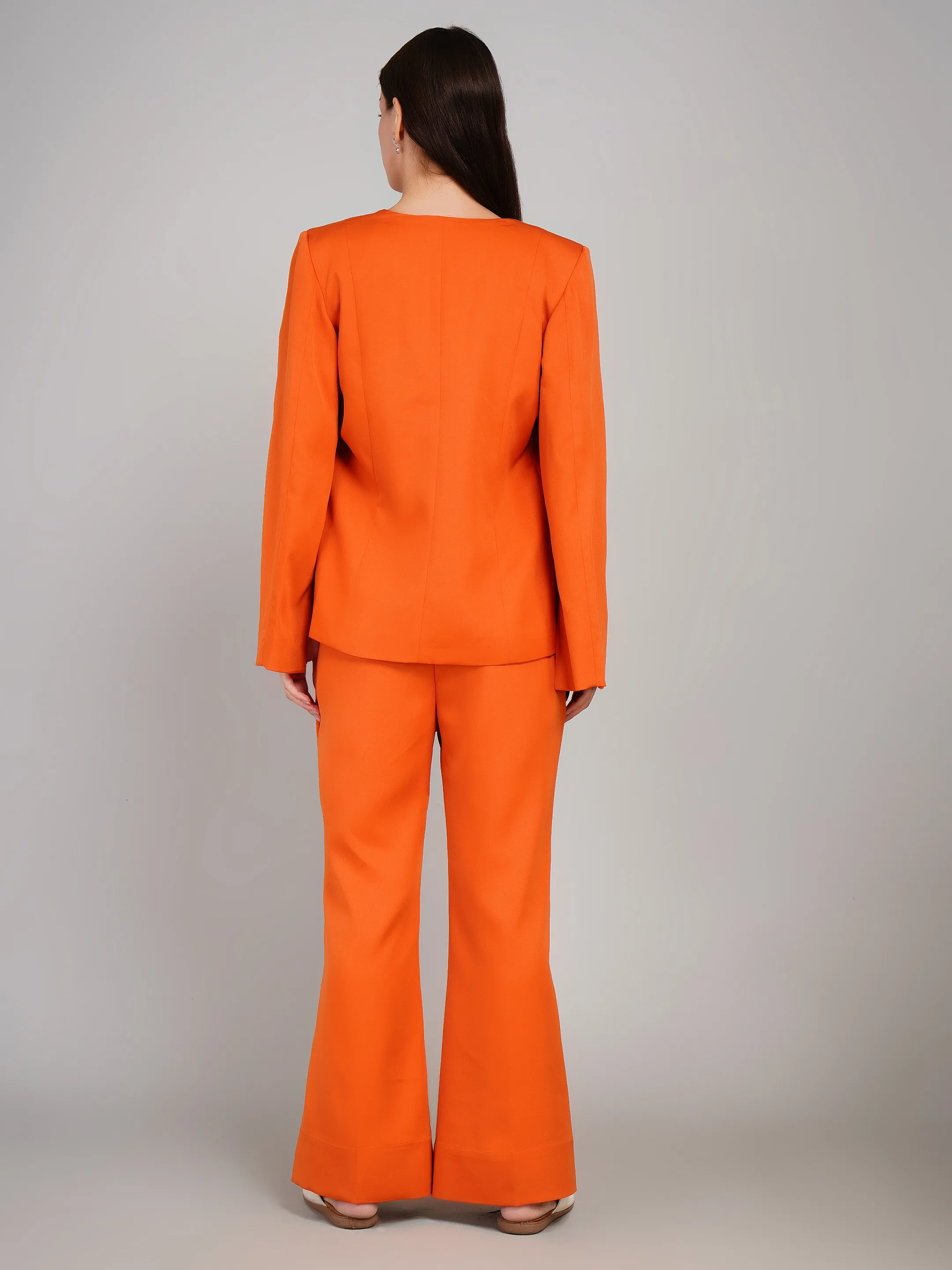 Women Orange Solid 3-Piece Set with Cape Blazer