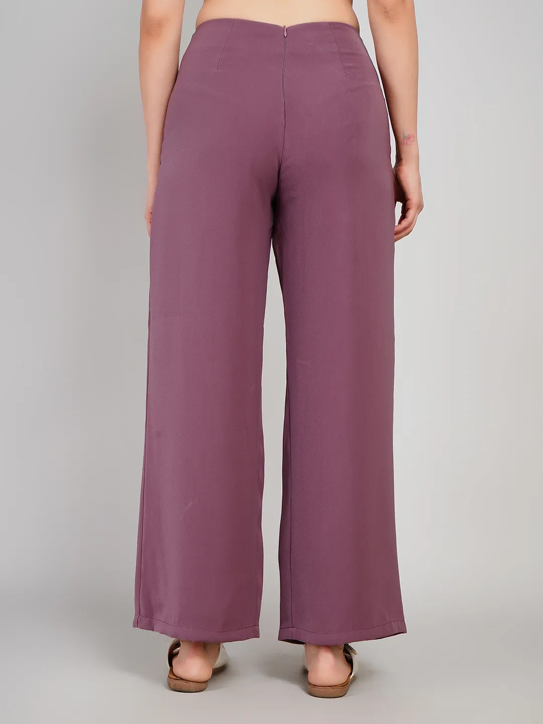 Women Plum Solid Pleated Palazzo Trousers with Structural Seams