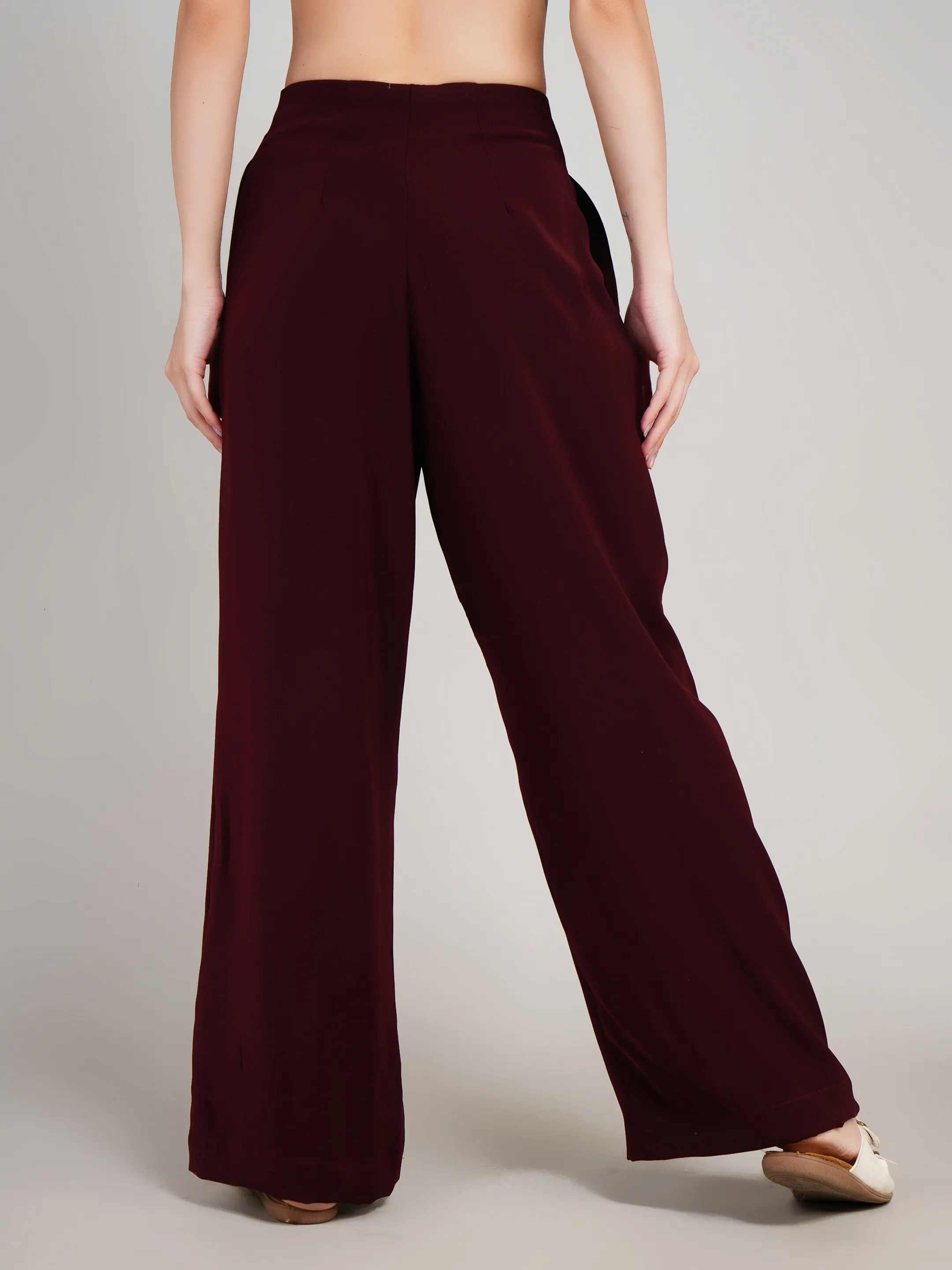 Women Maroon High-Rise Wide Leg Trousers