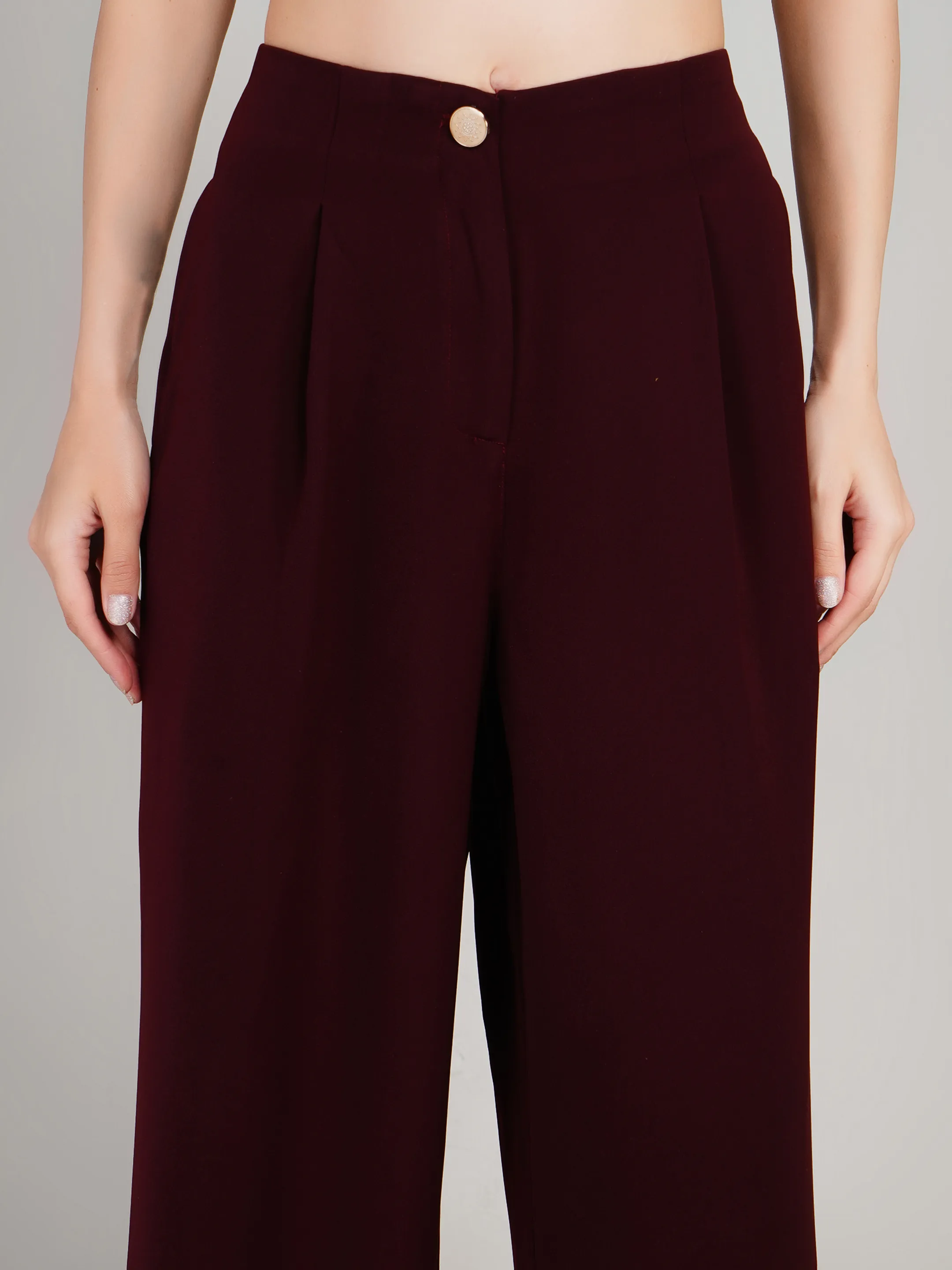 Women Maroon High-Rise Wide Leg Trousers