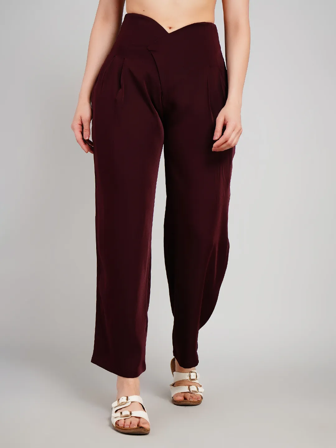 Women Taupe Brown Relaxed Fit Pleated Trousers