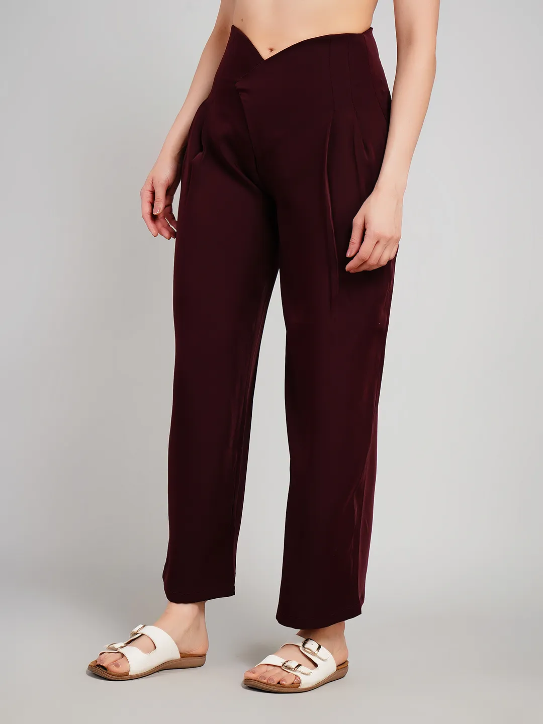 Women Taupe Brown Relaxed Fit Pleated Trousers