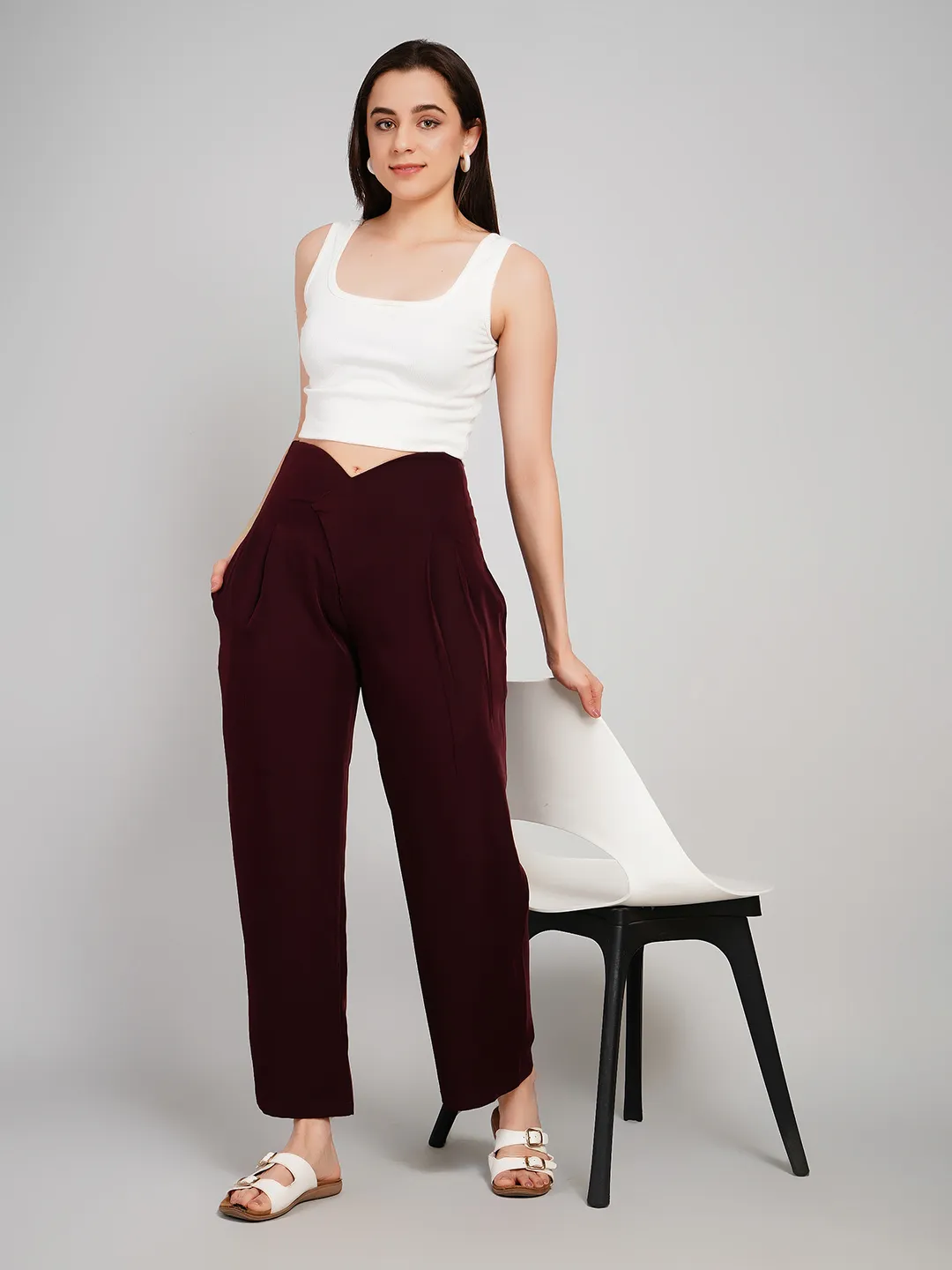 Women Taupe Brown Relaxed Fit Pleated Trousers
