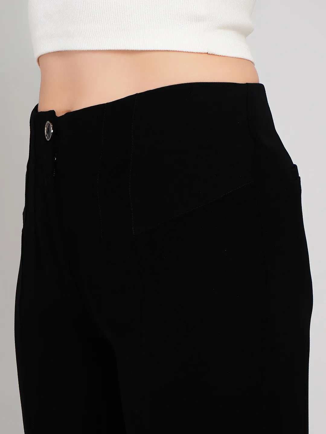 Women Black Solid High-Rise Wide-Leg Trousers with Front Slits