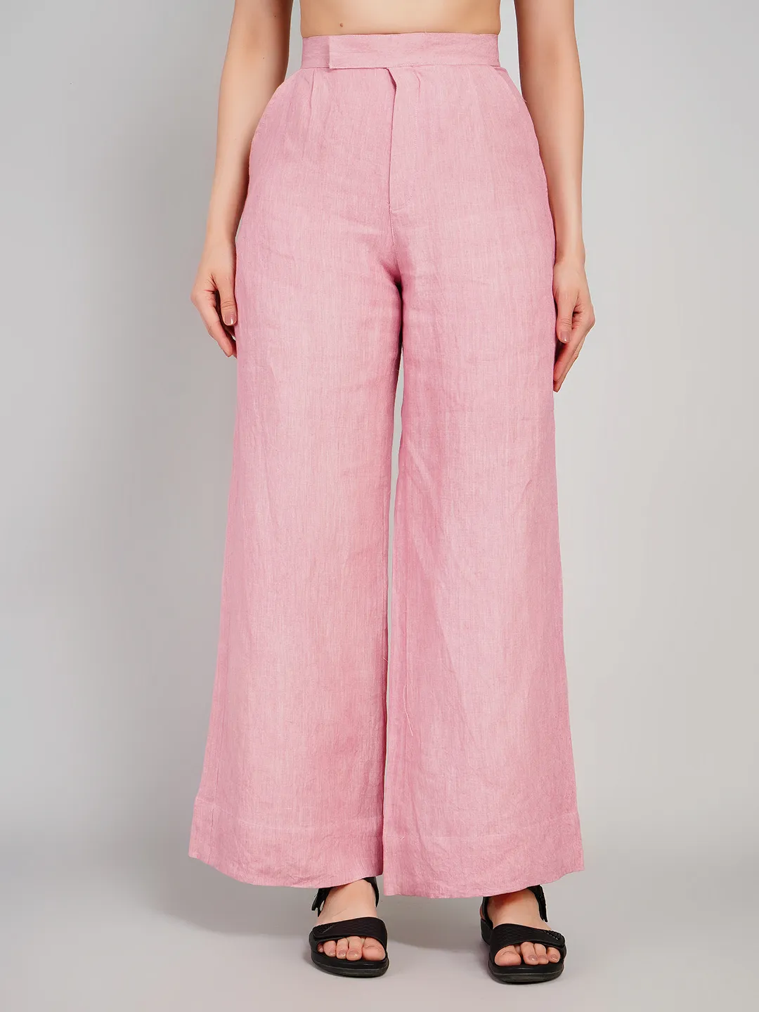 Women Pink Solid High-Rise Wide-Leg Trousers