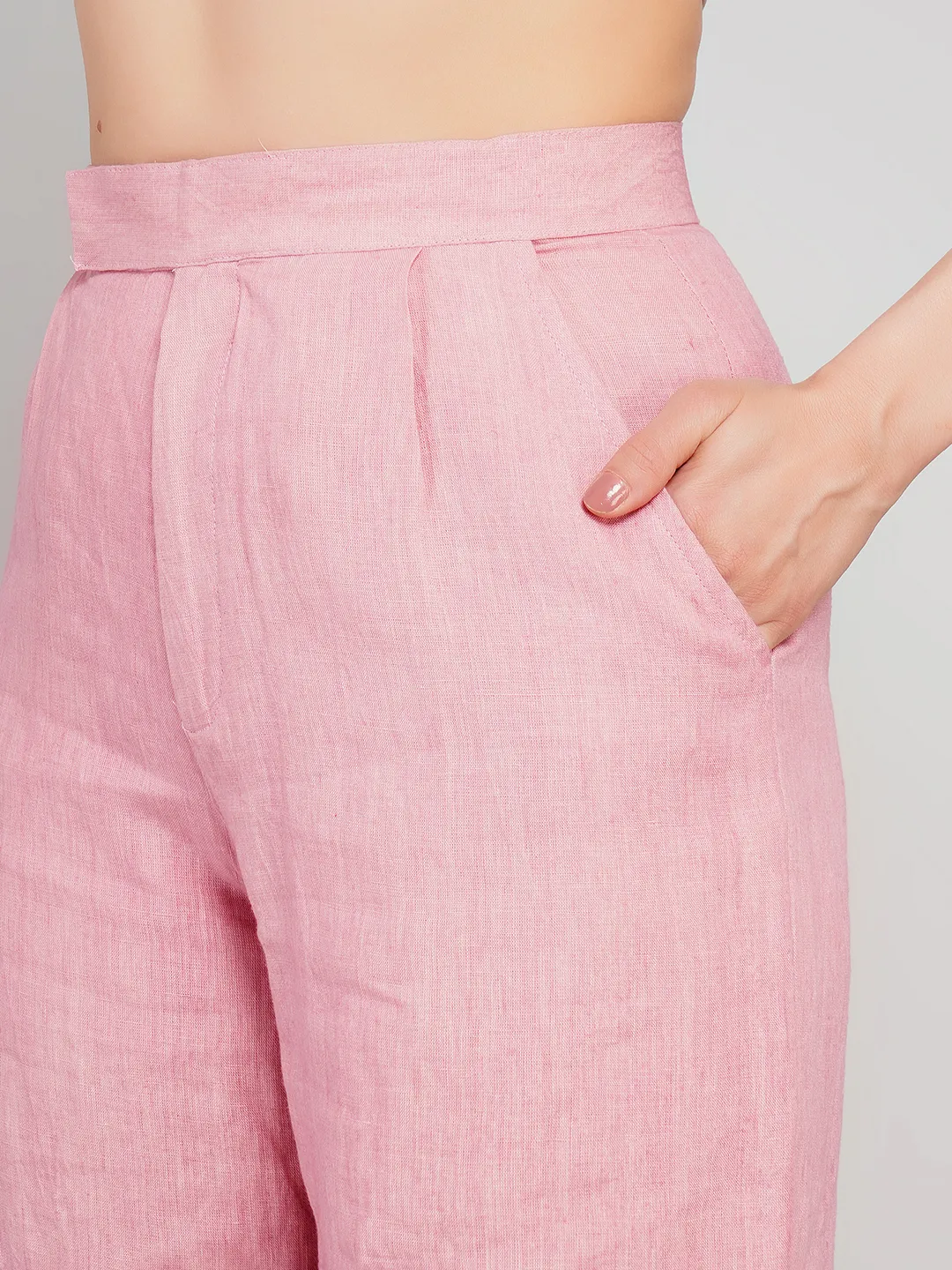 Women Pink Solid High-Rise Wide-Leg Trousers