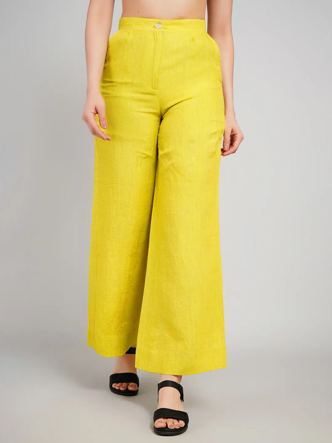 Women Lime Linen-Look Parallel Trousers