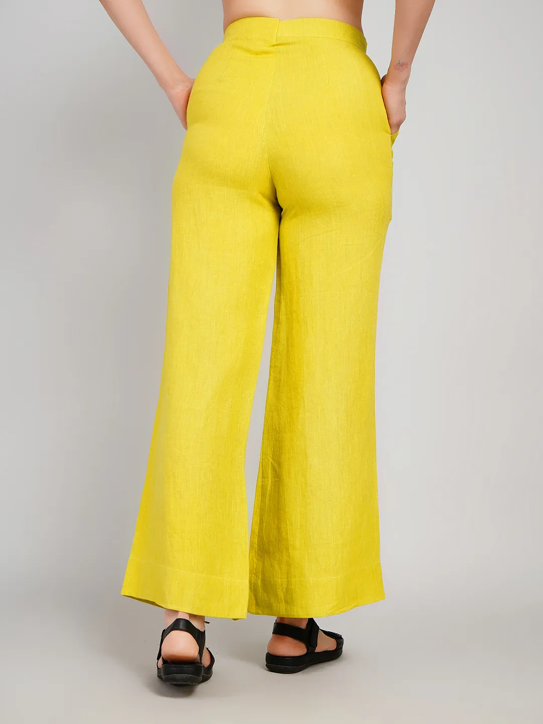Women Lime Linen-Look Parallel Trousers