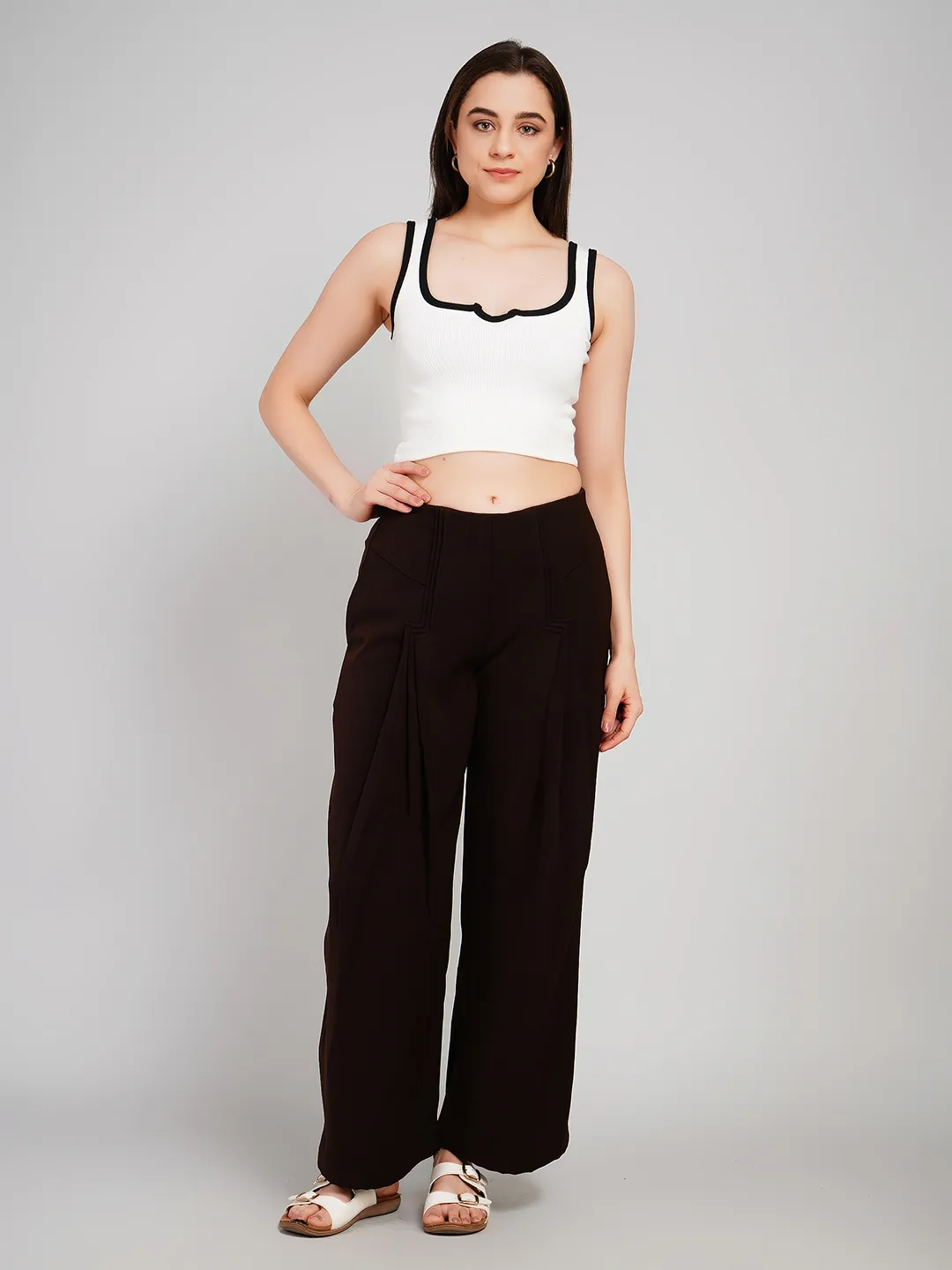 Luxe Lavender Textured Trousers with Front Pleat Detailing