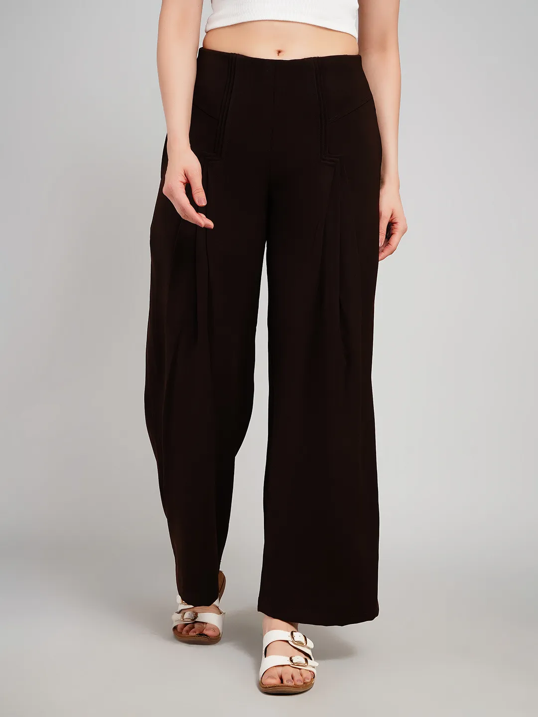 Luxe Lavender Textured Trousers with Front Pleat Detailing