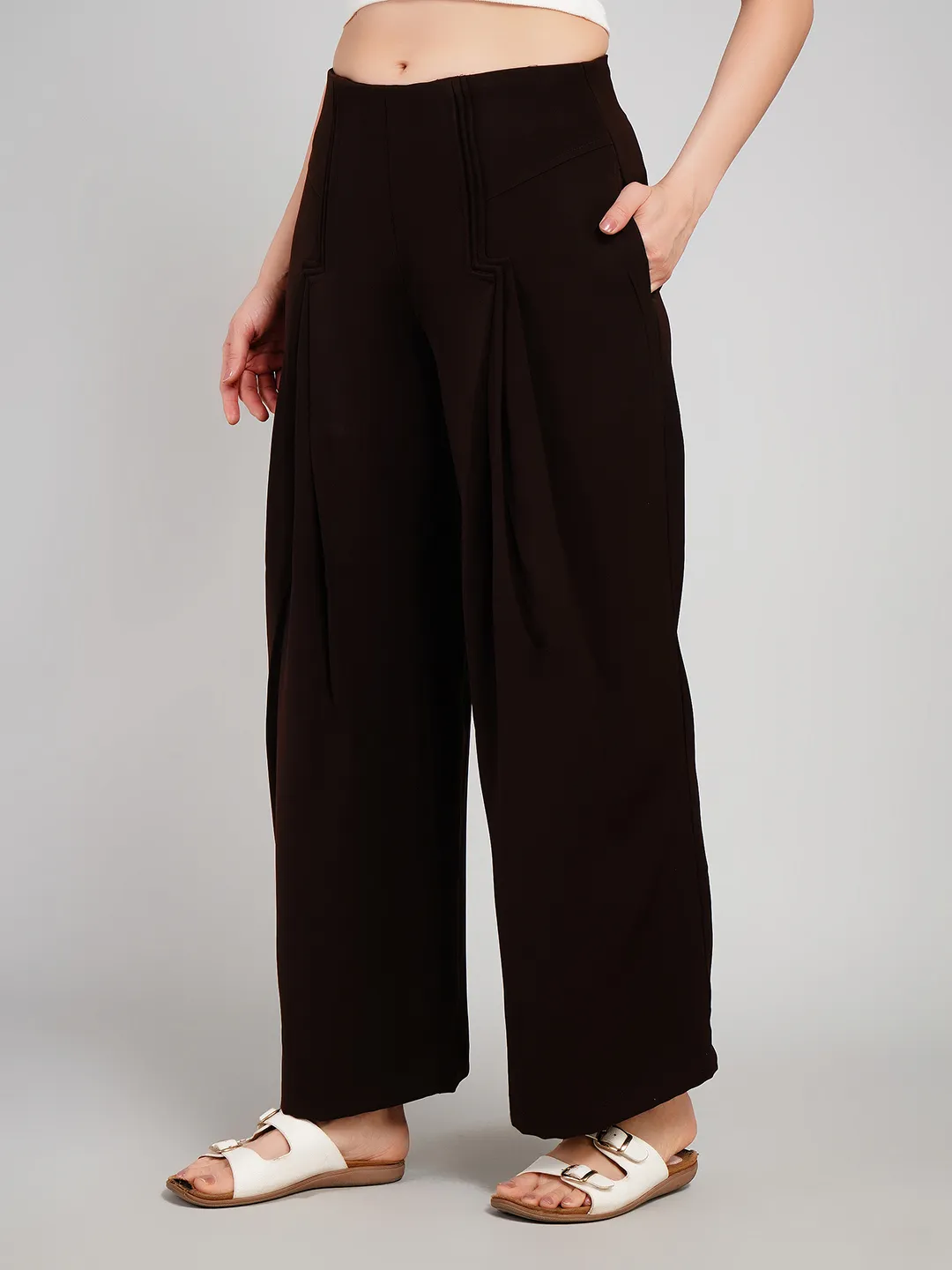 Luxe Lavender Textured Trousers with Front Pleat Detailing