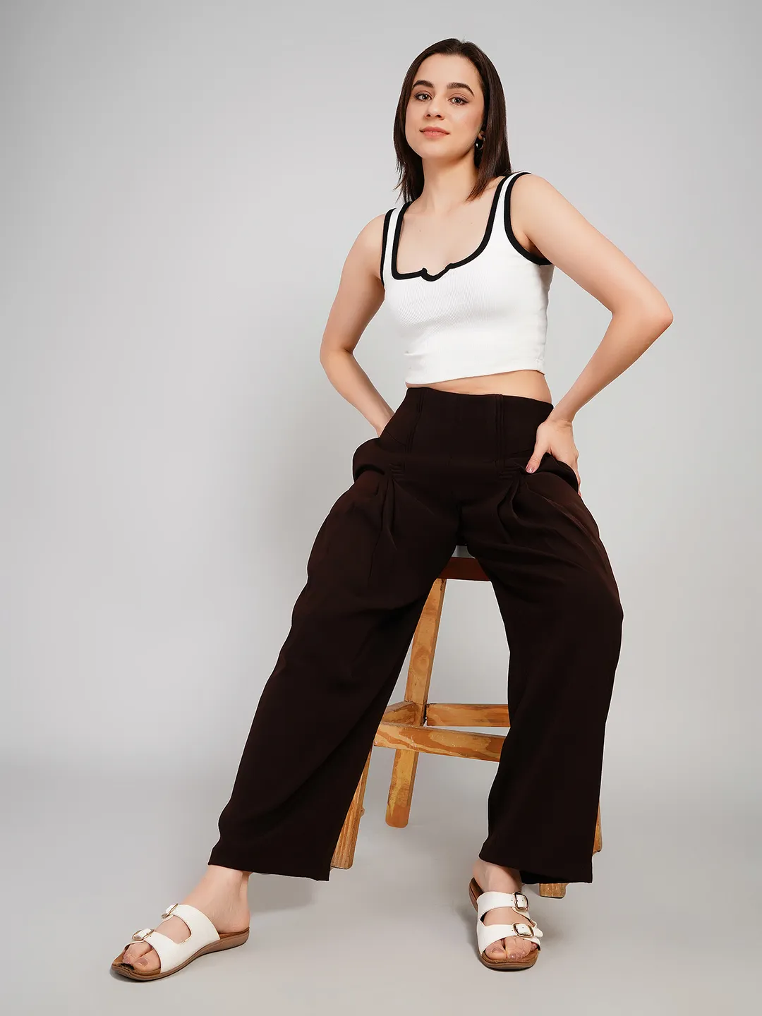 Luxe Lavender Textured Trousers with Front Pleat Detailing