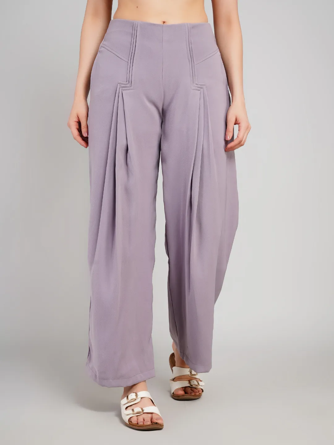 Luxe Lavender Textured Trousers with Front Pleat Detailing