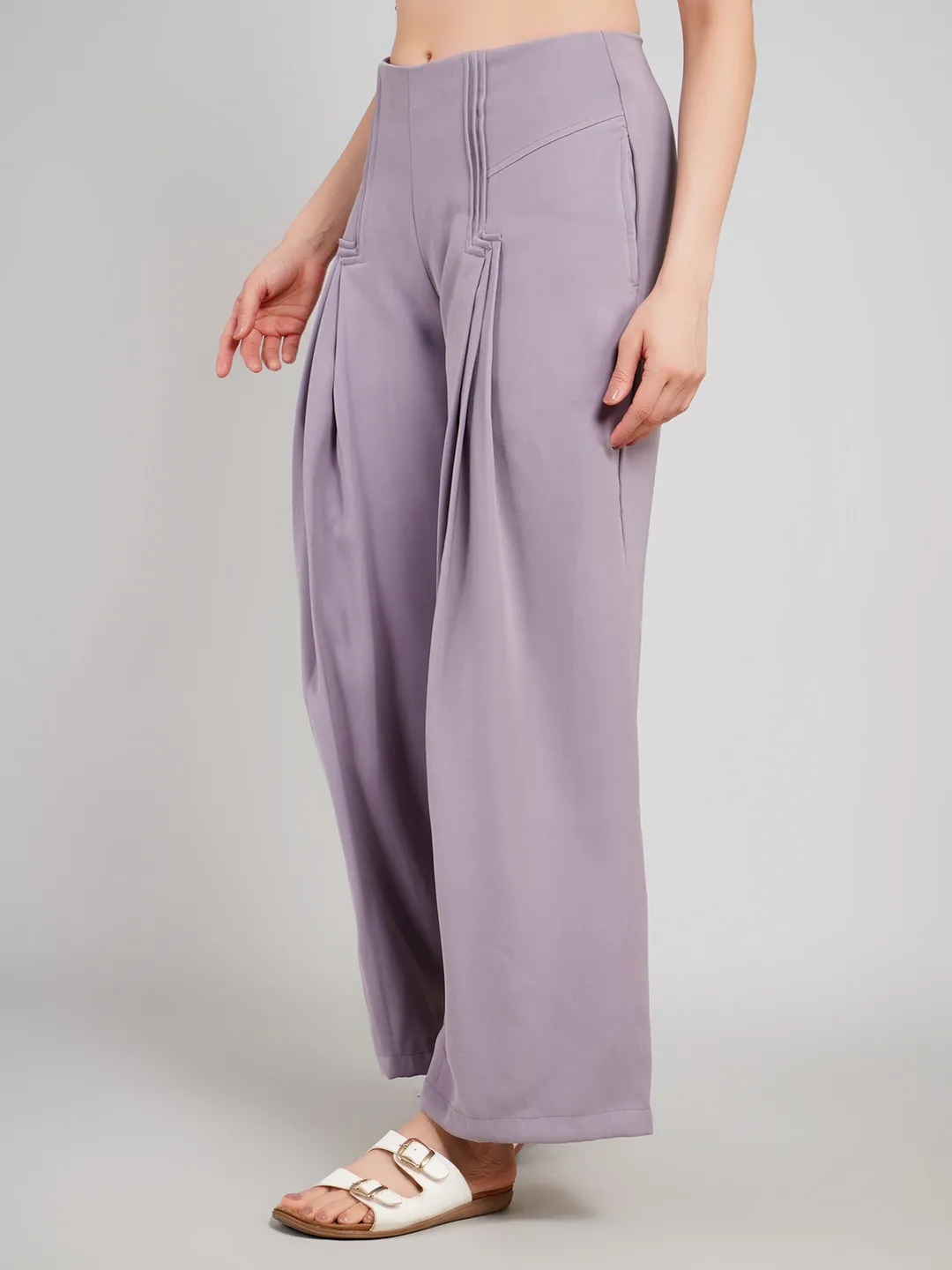 Luxe Lavender Textured Trousers with Front Pleat Detailing