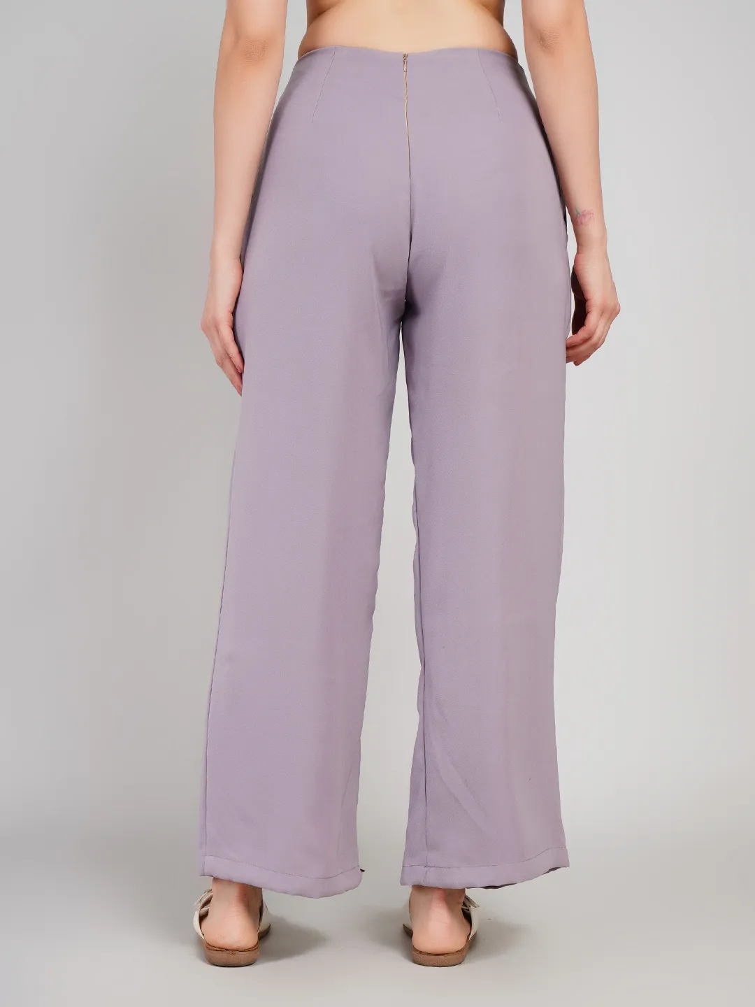 Luxe Lavender Textured Trousers with Front Pleat Detailing