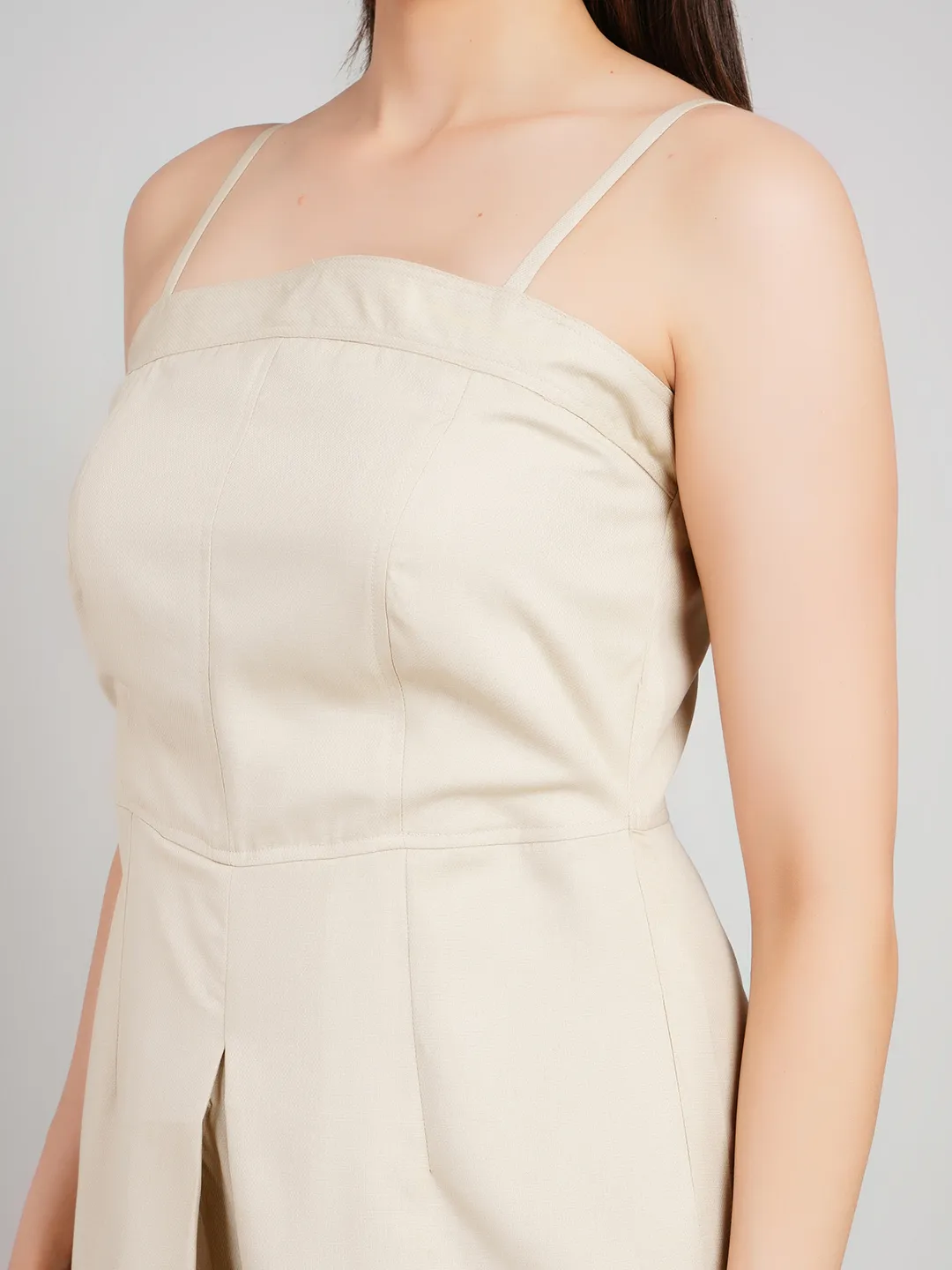 Women Brown Textured Sleeveless Jumpsuit with Adjustable Noodle Straps