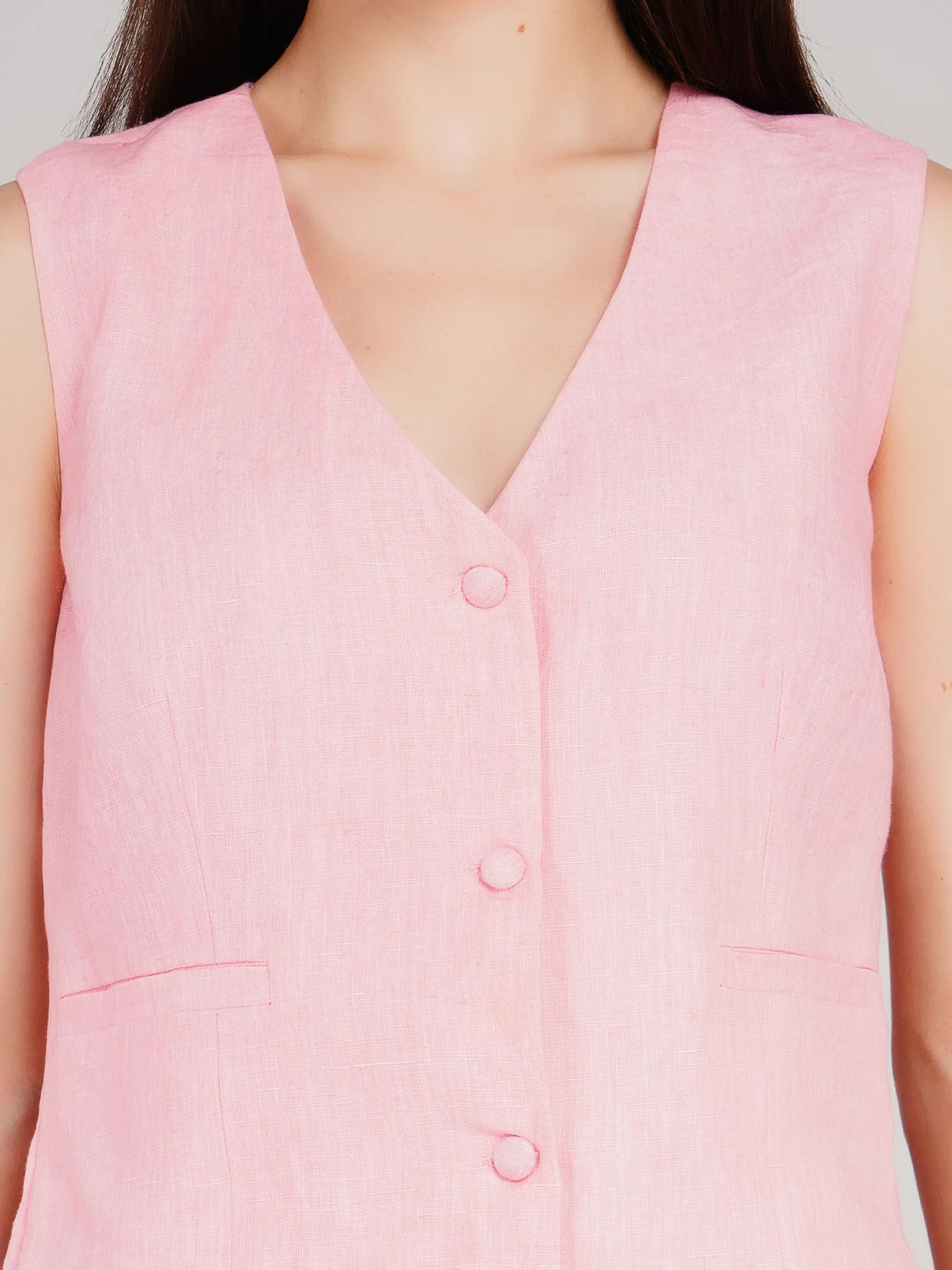 Women Pink Solid 2-Piece Co-Ord Set with Waistcoat & Flared Trousers