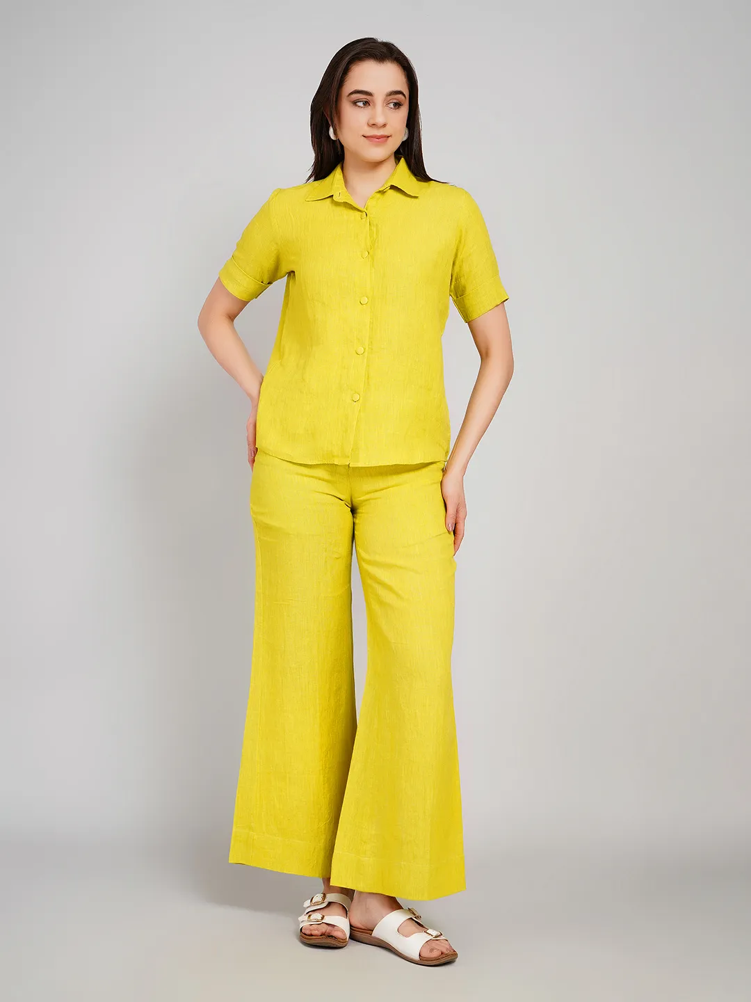 Women Lime Textured Relaxed Fit Co-Ord Set with Parallel Pants