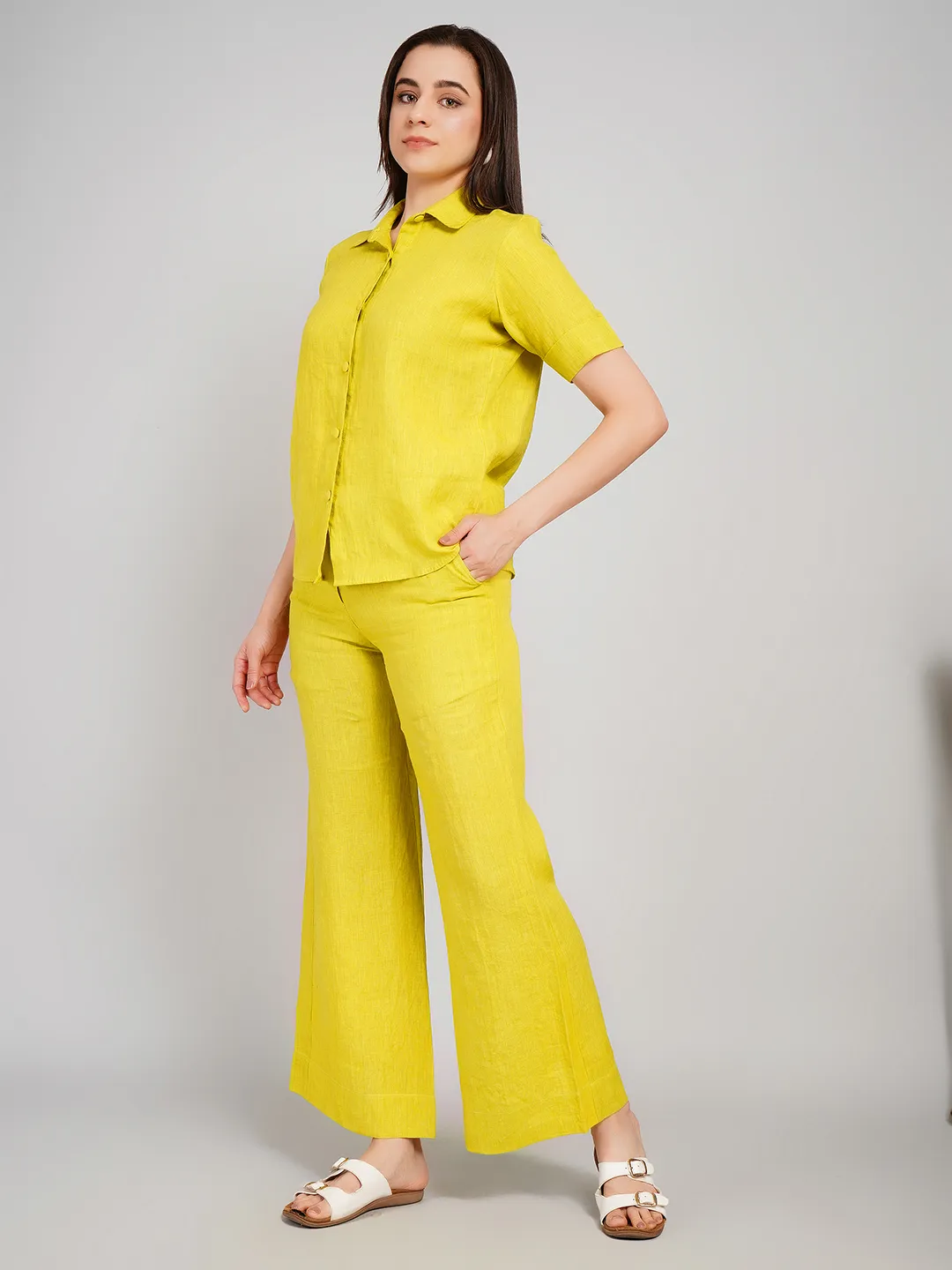 Women Lime Textured Relaxed Fit Co-Ord Set with Parallel Pants