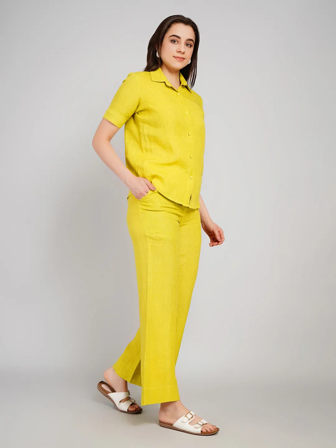 Women Lime Textured Relaxed Fit Co-Ord Set with Parallel Pants