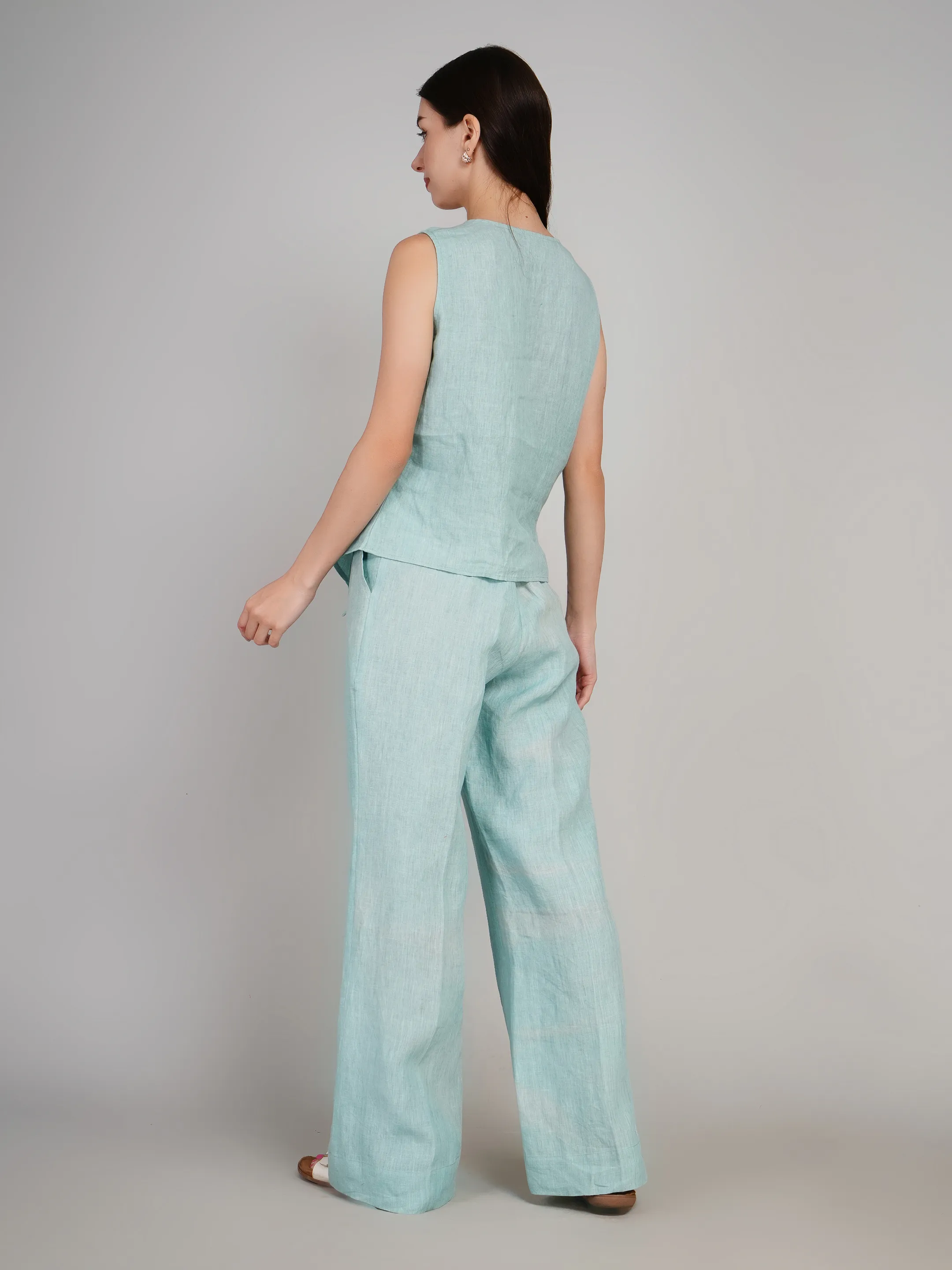 Luxe Sea Textured Co-Ord Set with Overlap Vest & Parallel Pants