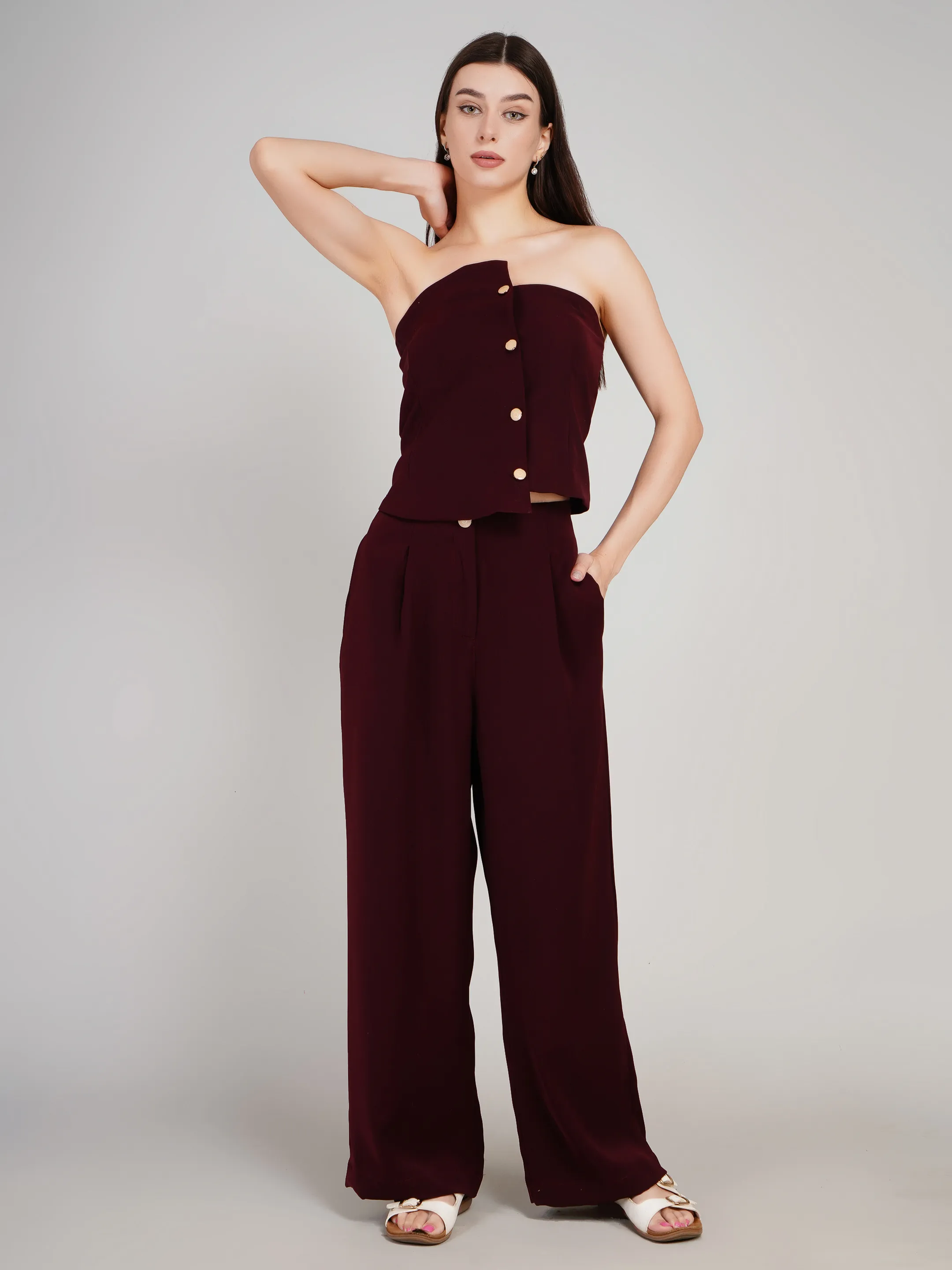OFF SHOULDER TOP WITH PANTS A STYLISH FORMAL LOOK 