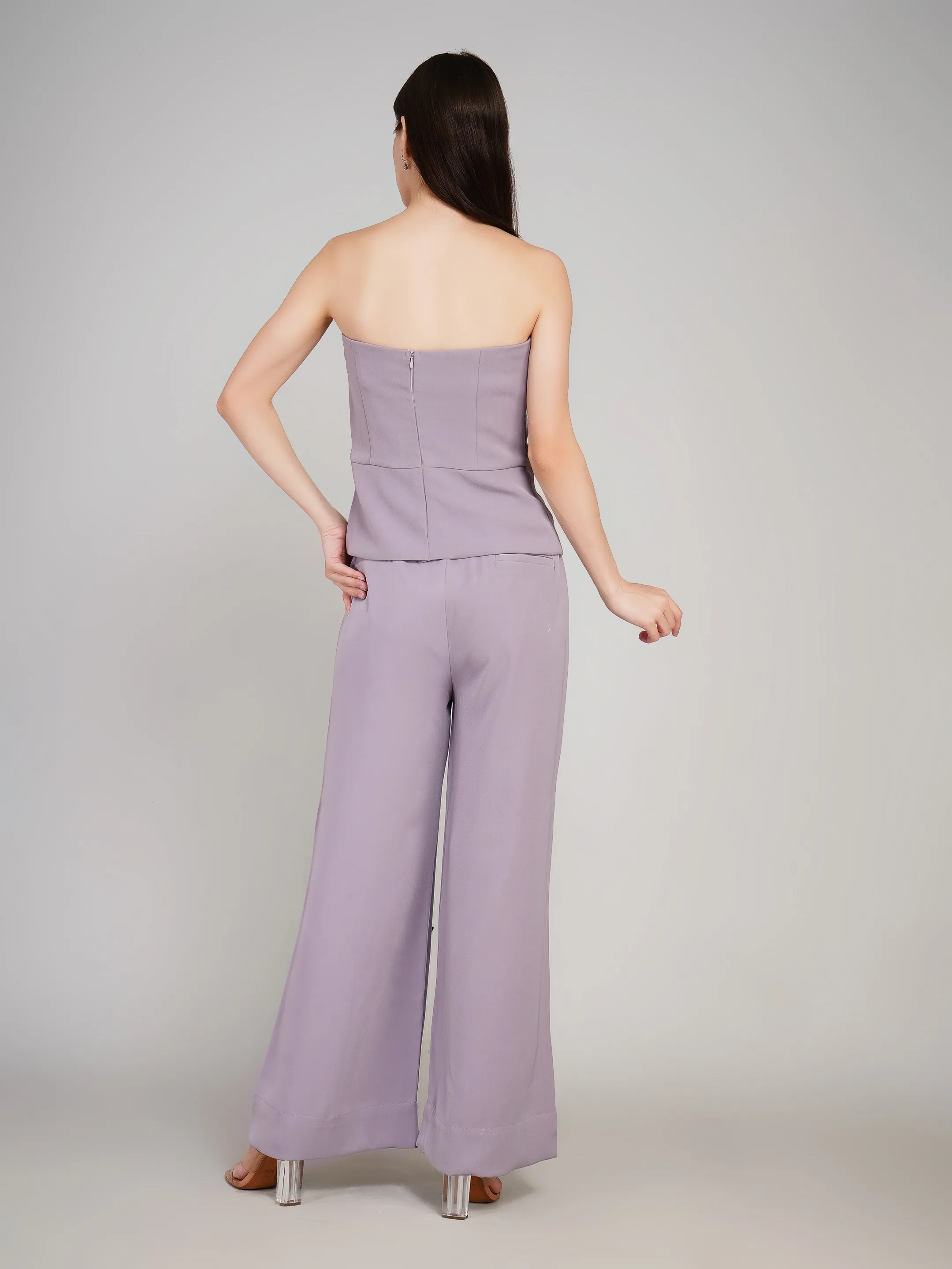 Women Mauve Solid 2-Piece Co-Ord Set with Asymmetric Peplum Top