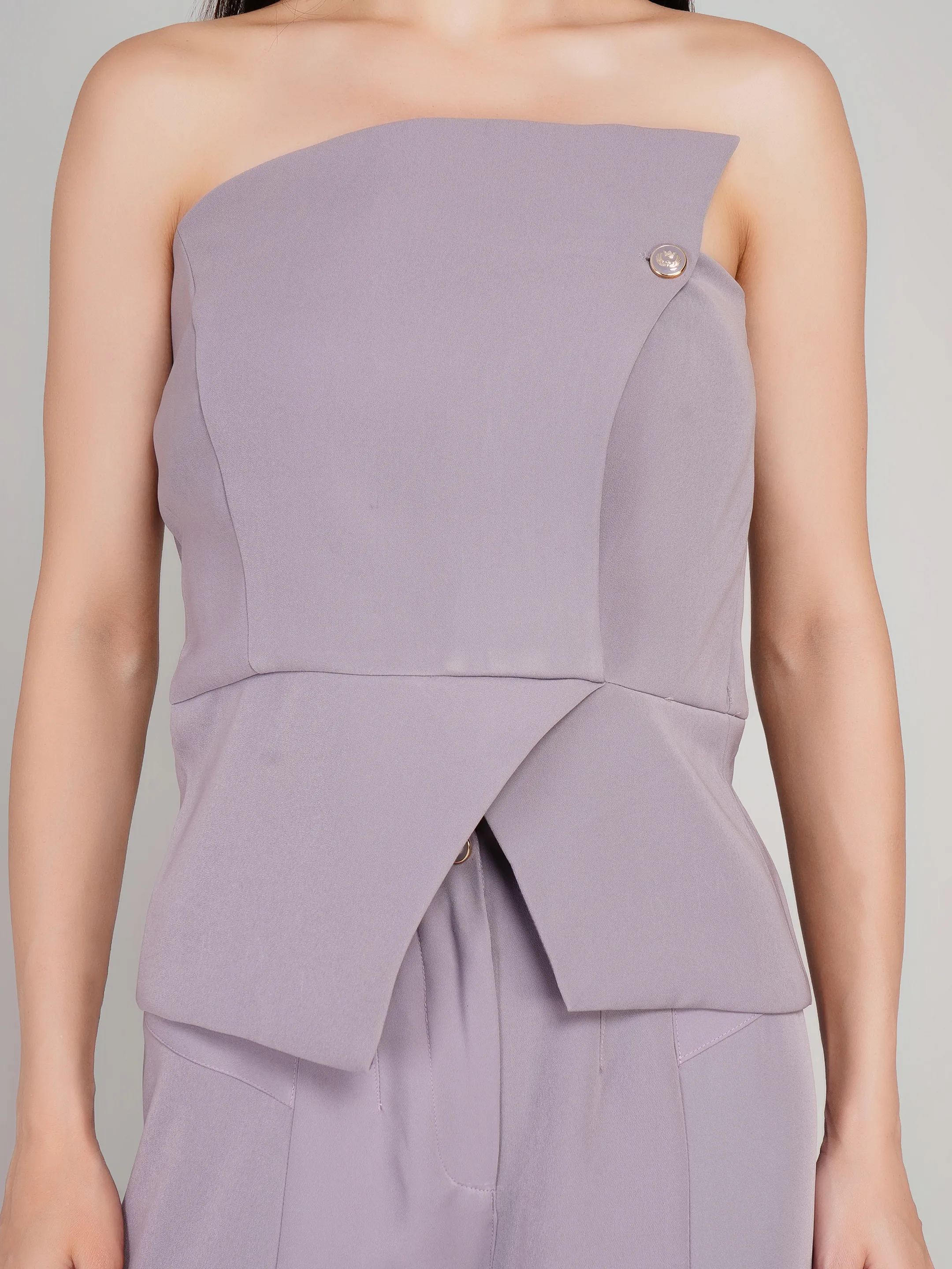 Women Mauve Solid 2-Piece Co-Ord Set with Asymmetric Peplum Top