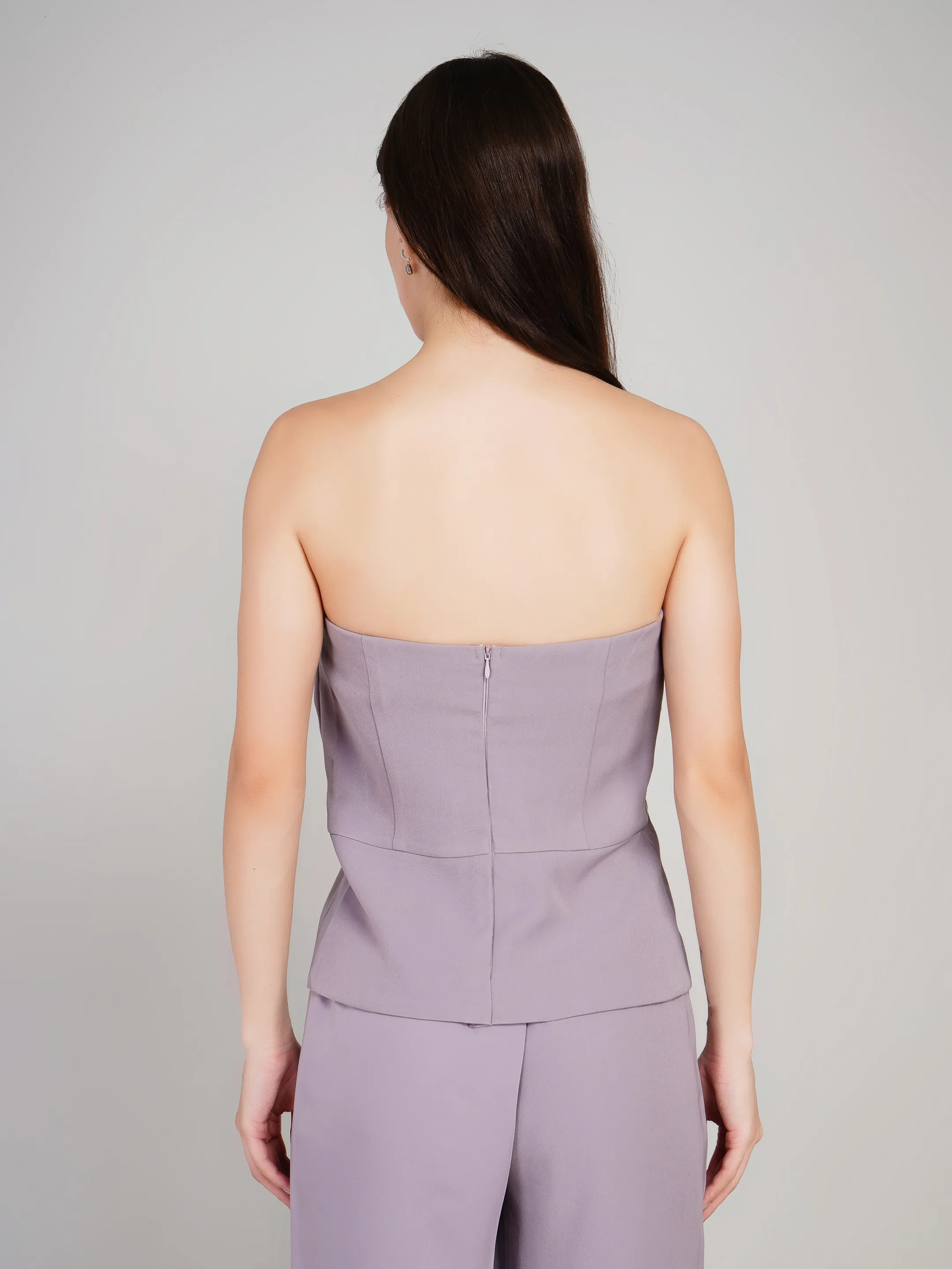 Women Mauve Solid 2-Piece Co-Ord Set with Asymmetric Peplum Top