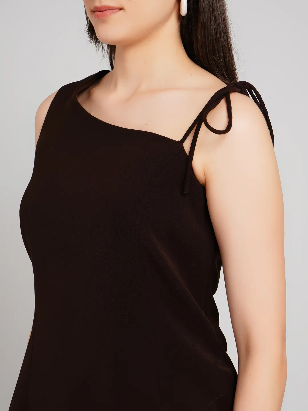 Women Coffee Brown 2-Piece Co-Ord Set with Asymmetric Hem Top