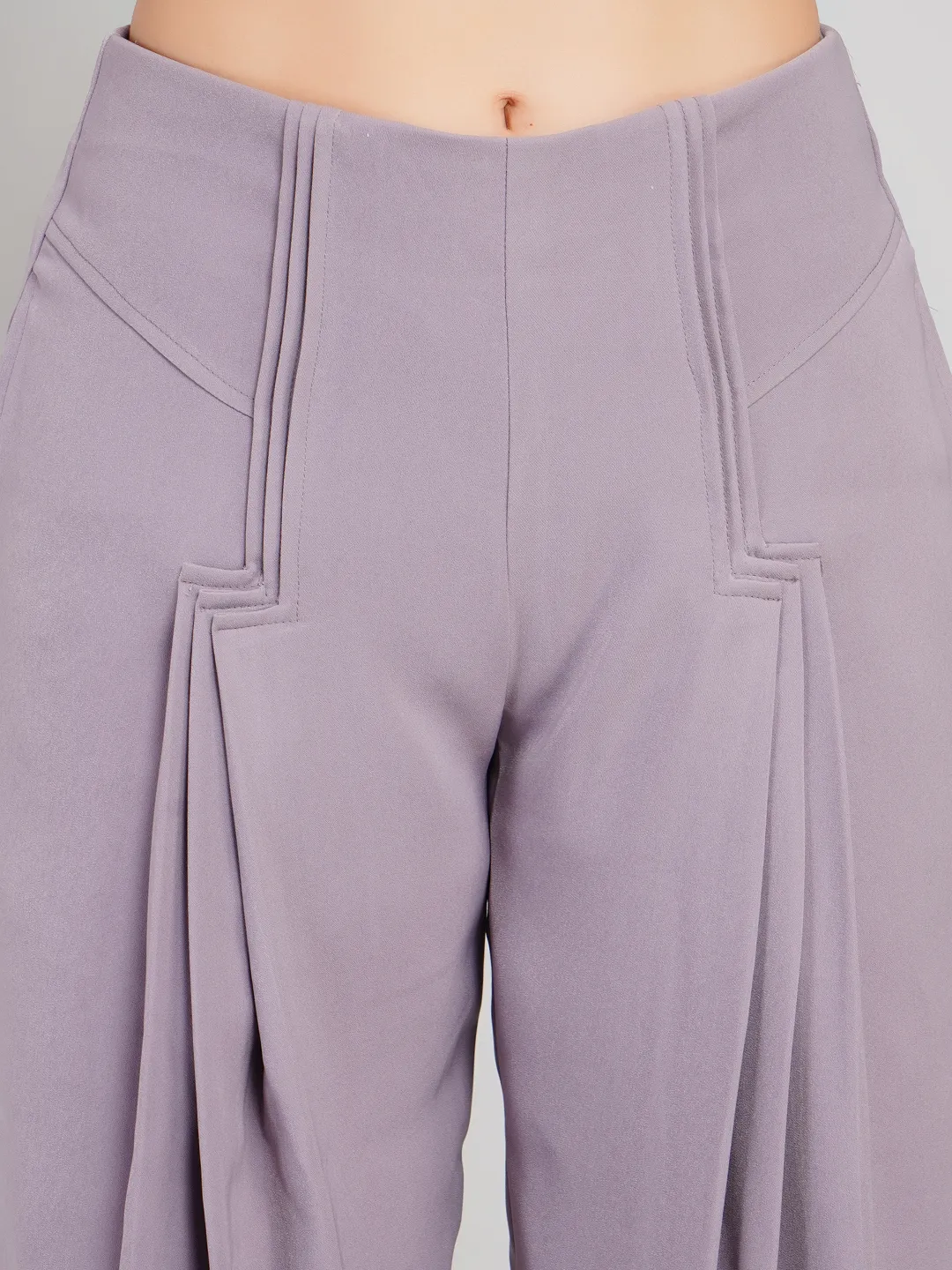 Women Lavender-Grey 2-Piece Co-Ord Set with Shawl-Collar Waistcoat & Pleated Pants
