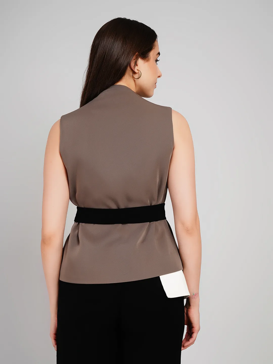 Women Color-Blocked 2-Piece Set with Layered Vest & Wide-Leg Pants