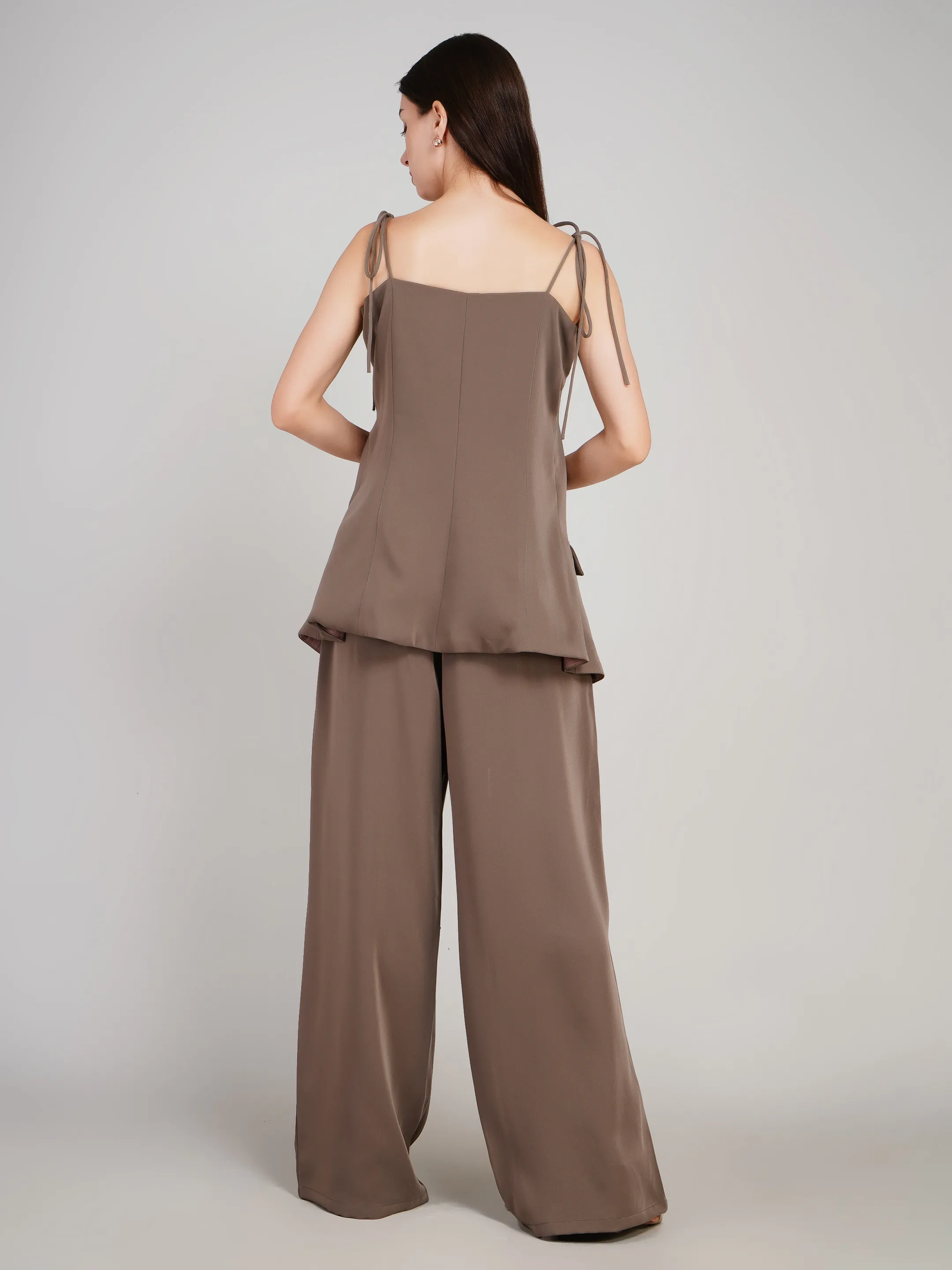 Women Mauve 2-Piece Co-Ord Set with Button-Down Vest & Wide-Leg Pants