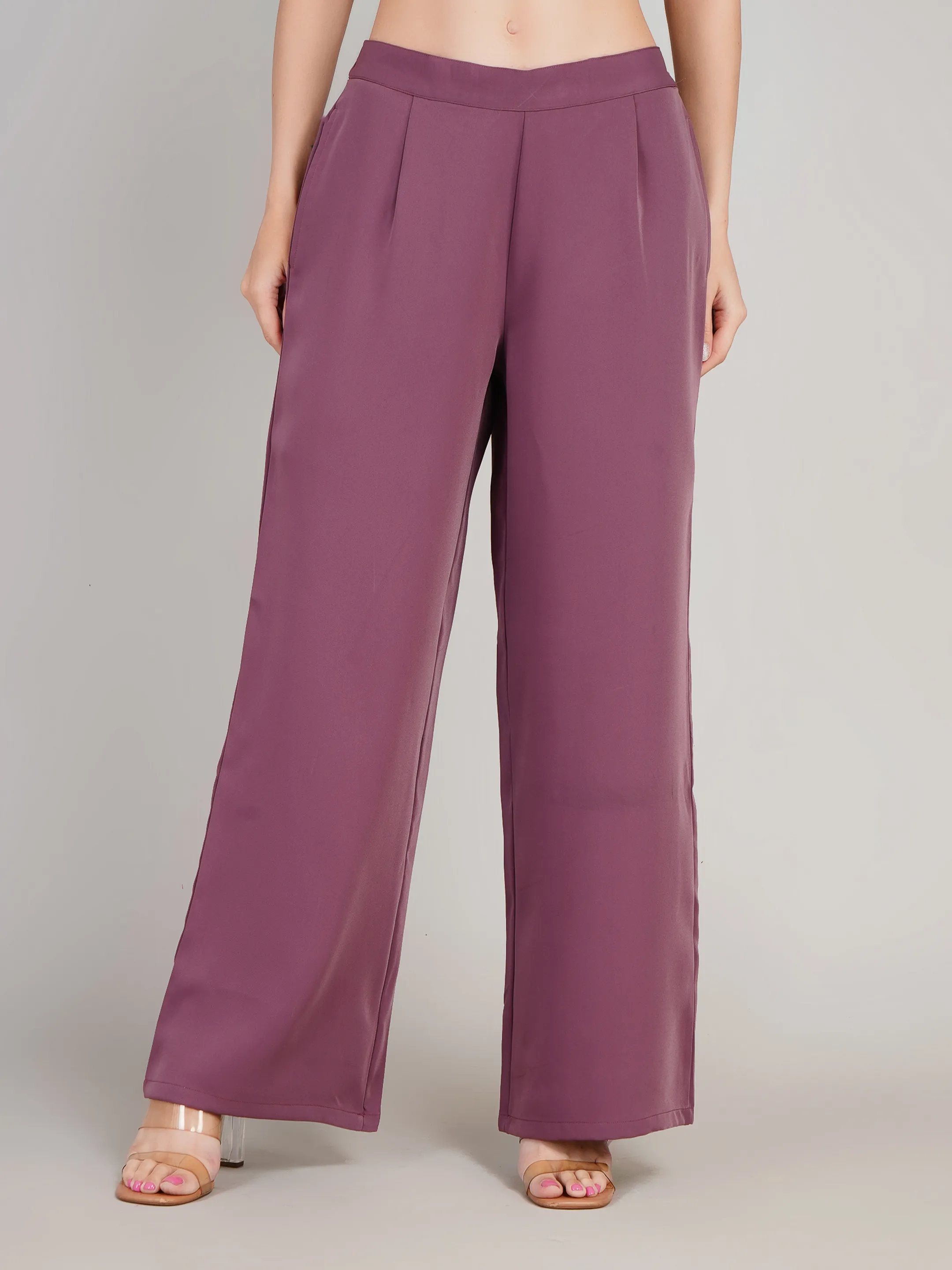Women Mauve 2-Piece Co-Ord Set with Button-Down Vest & Wide-Leg Pants