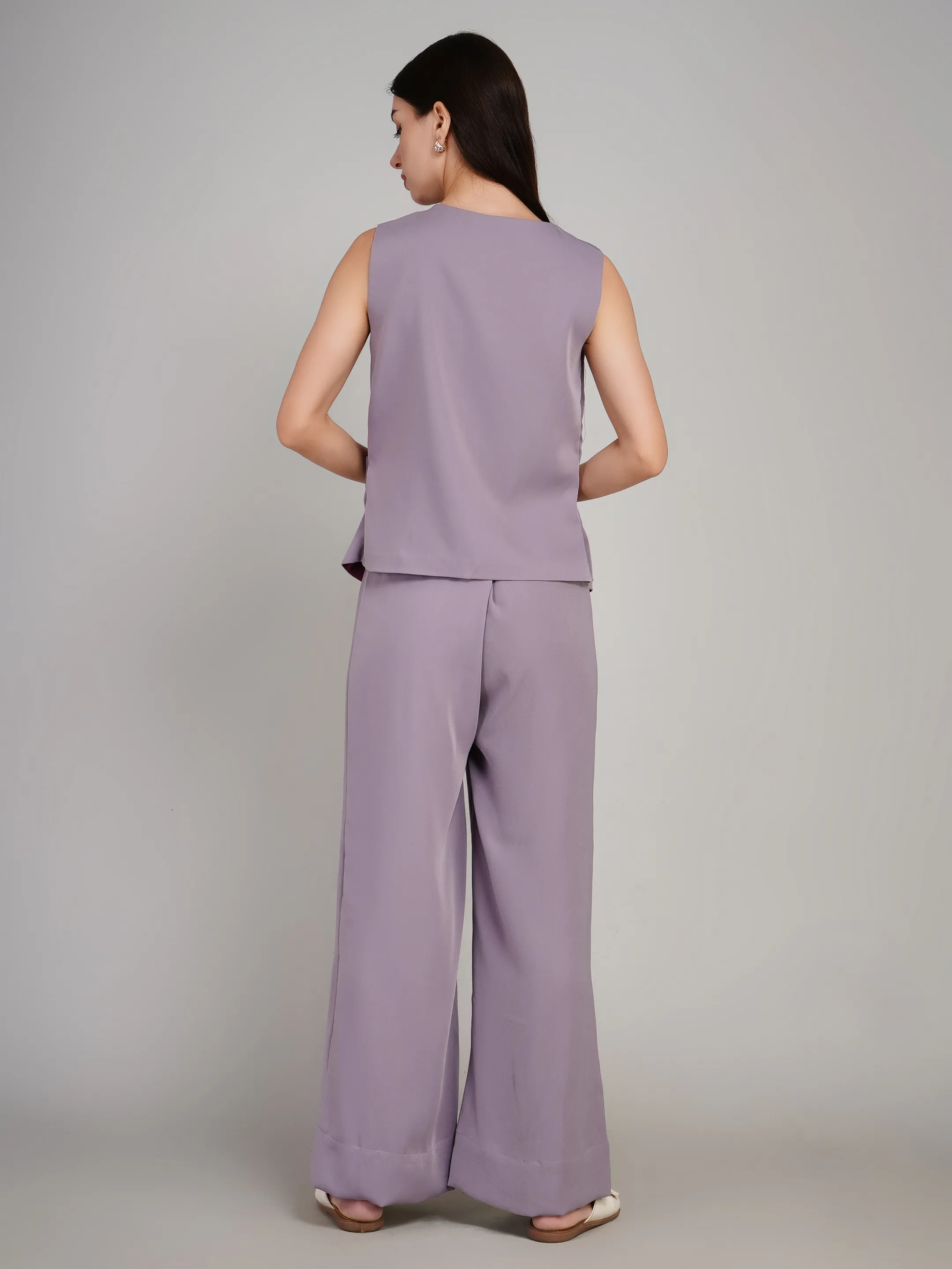 Women Lavender Structured Co-Ord Set with Slit-Hem Flared Trousers