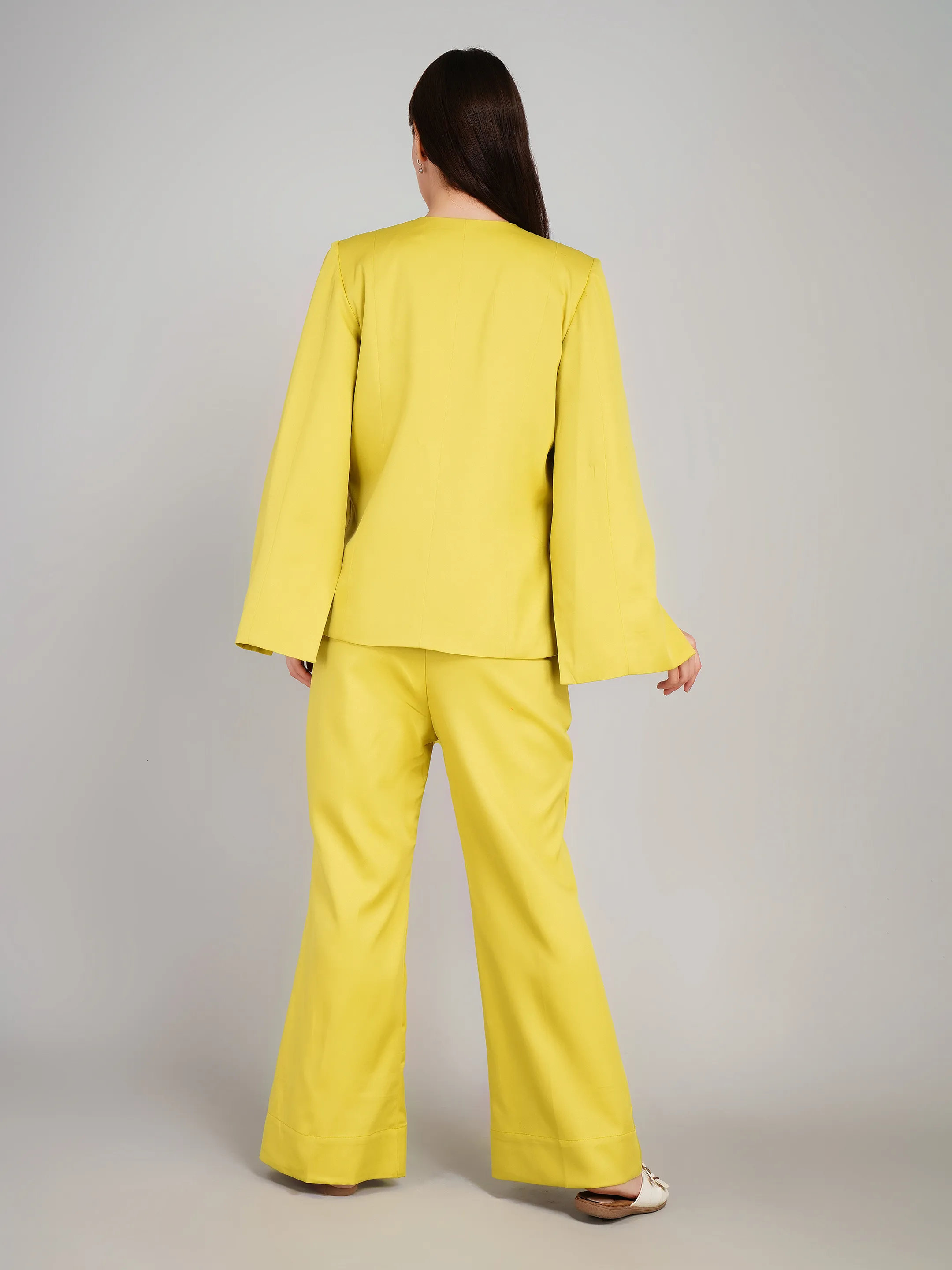 Women Mustard Yellow Cape Sleeve Blazer & Pants Set