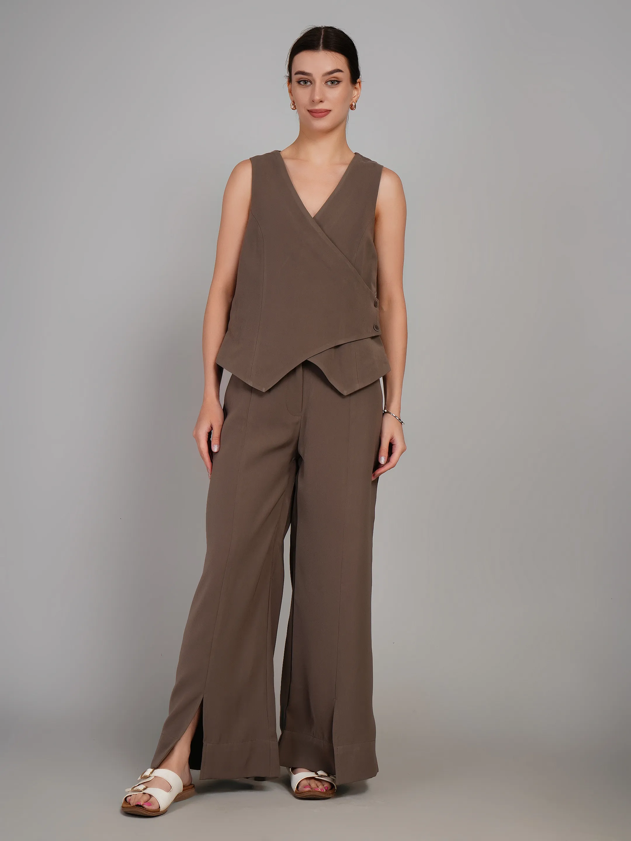 Women Coffee Brown Tailored Blazer & Pants Set