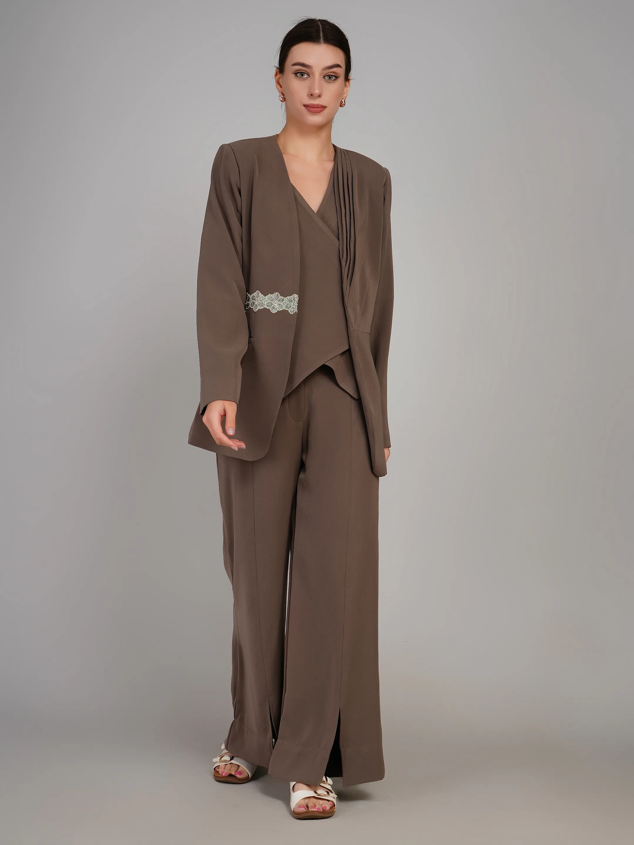 Women Coffee Brown Tailored Blazer & Pants Set