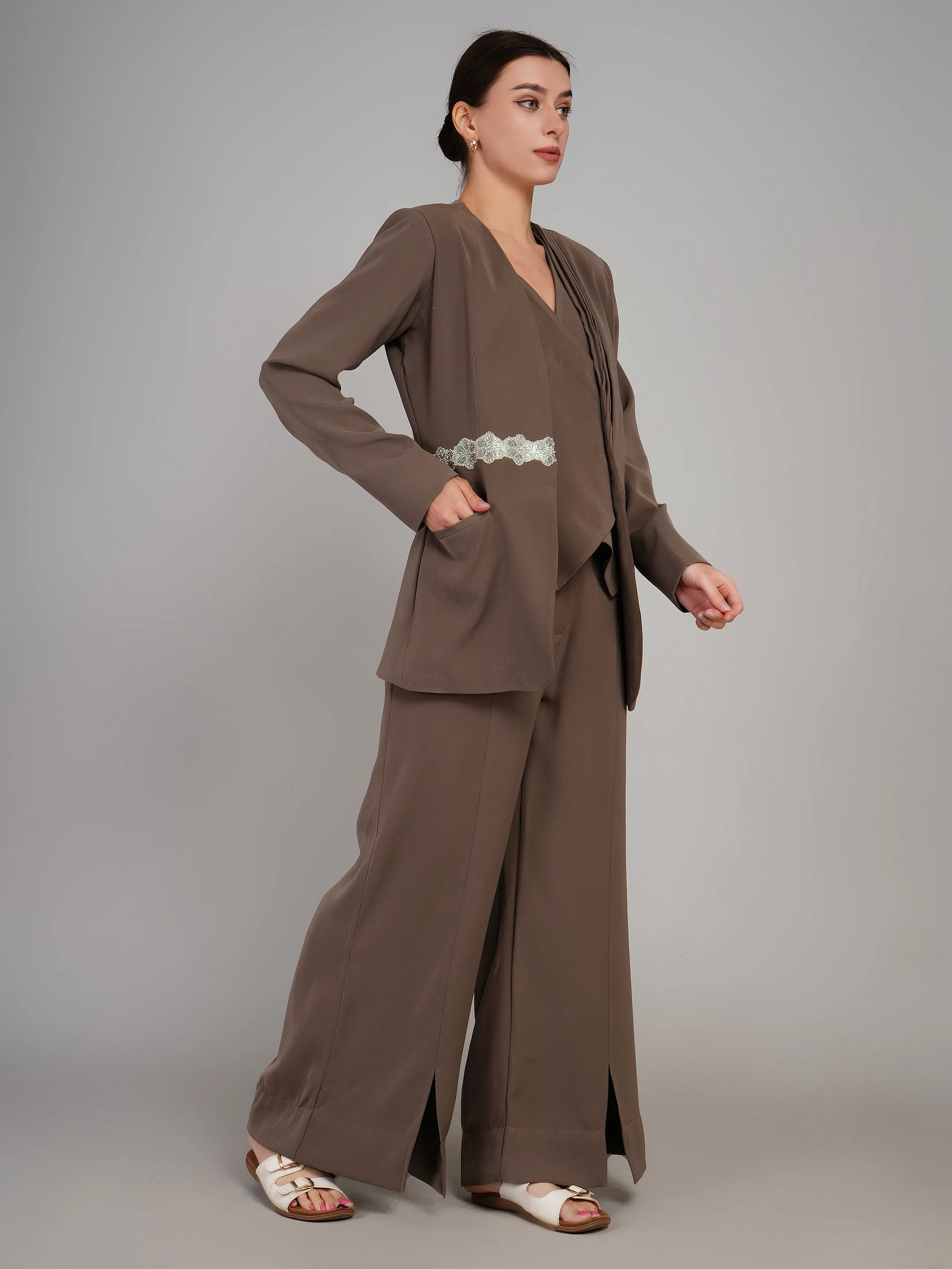 Women Coffee Brown Tailored Blazer & Pants Set