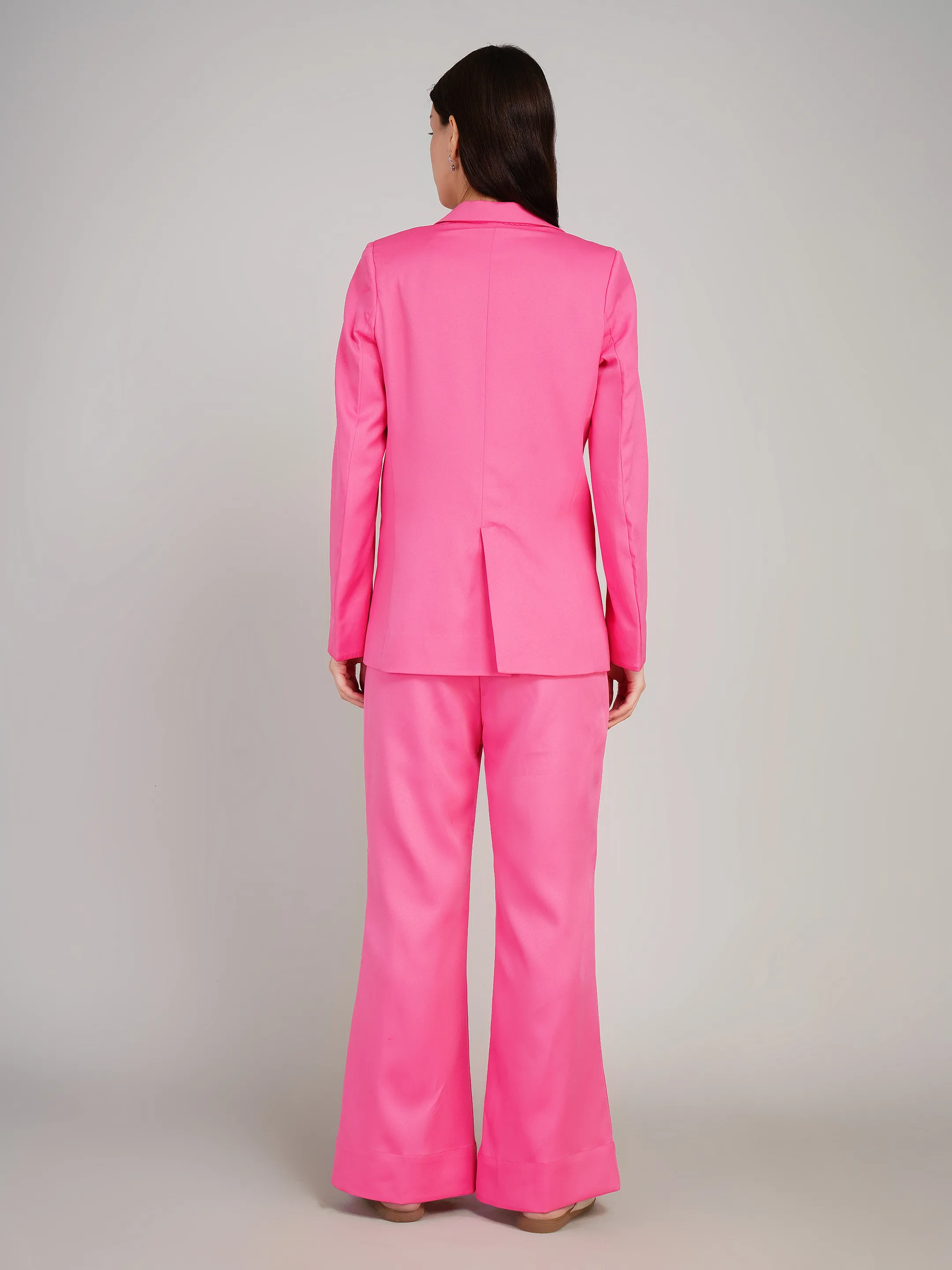Women Pink Solid Blazer with Trousers Co-Ord Set