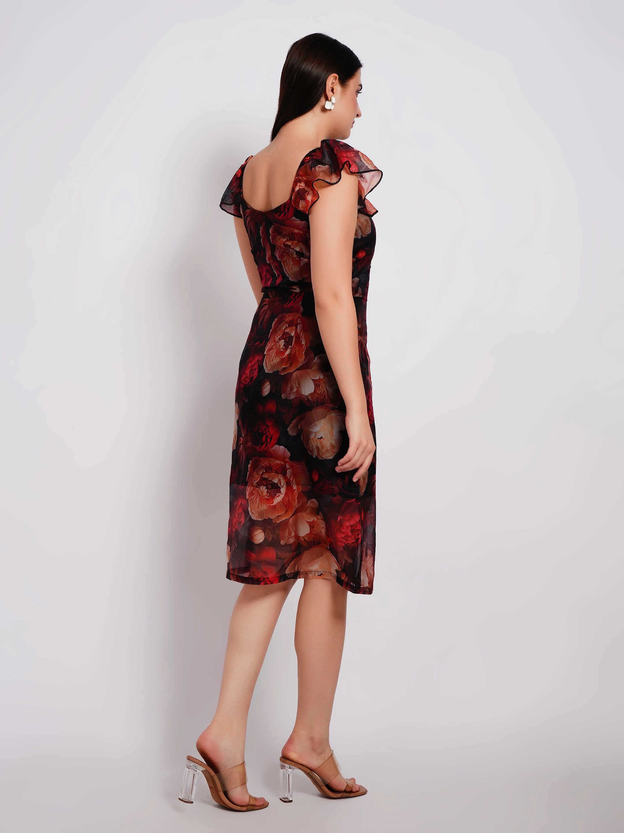 Black and red floral dress one piece