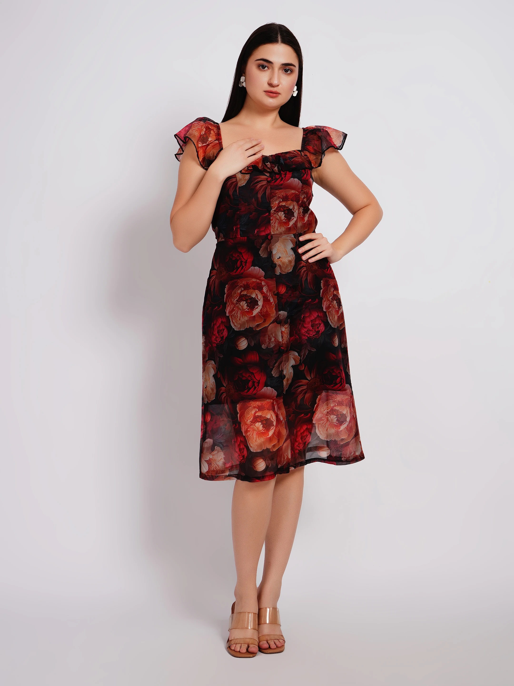 Black and red floral dress one piece