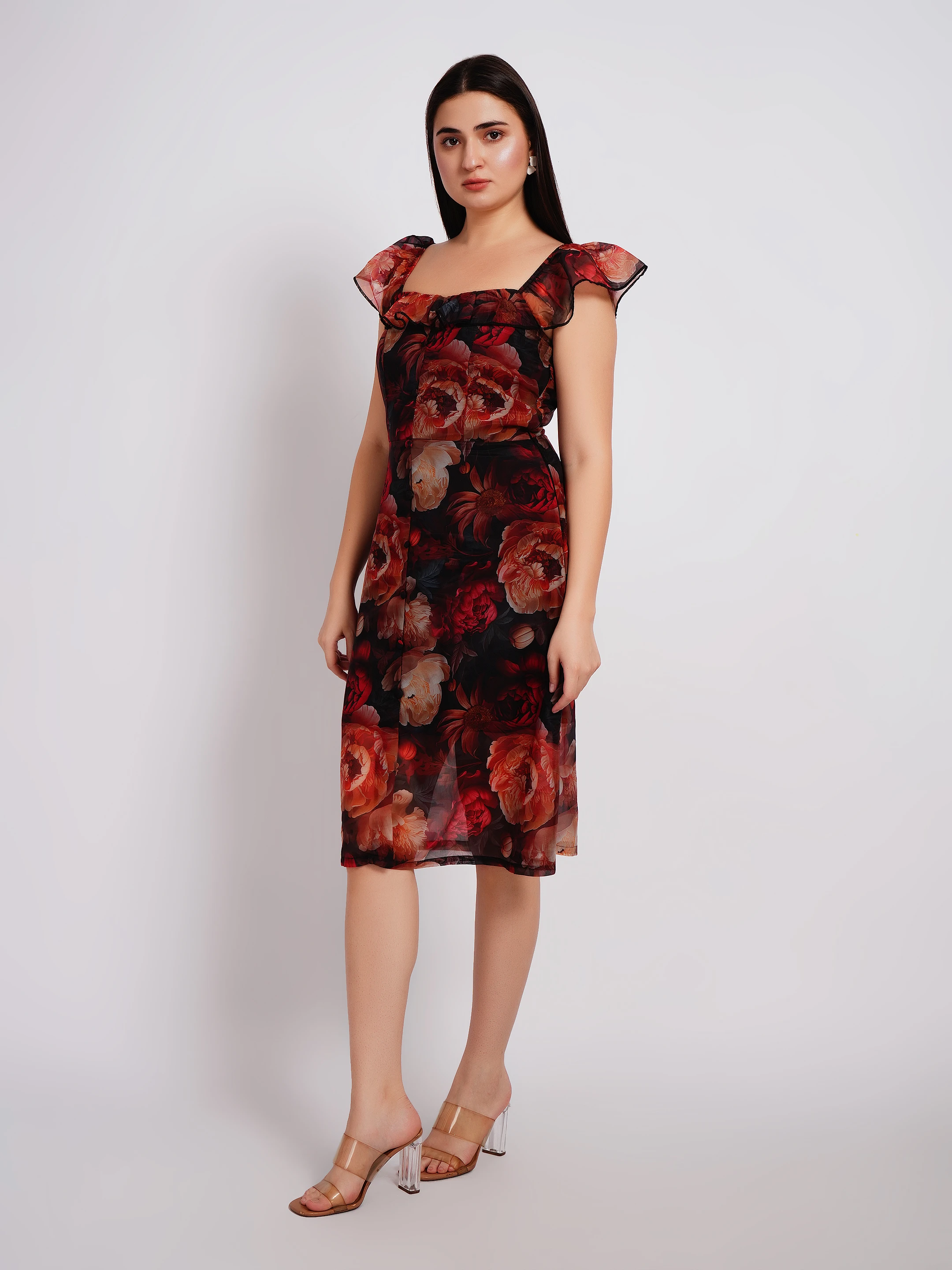 Black and red floral dress one piece