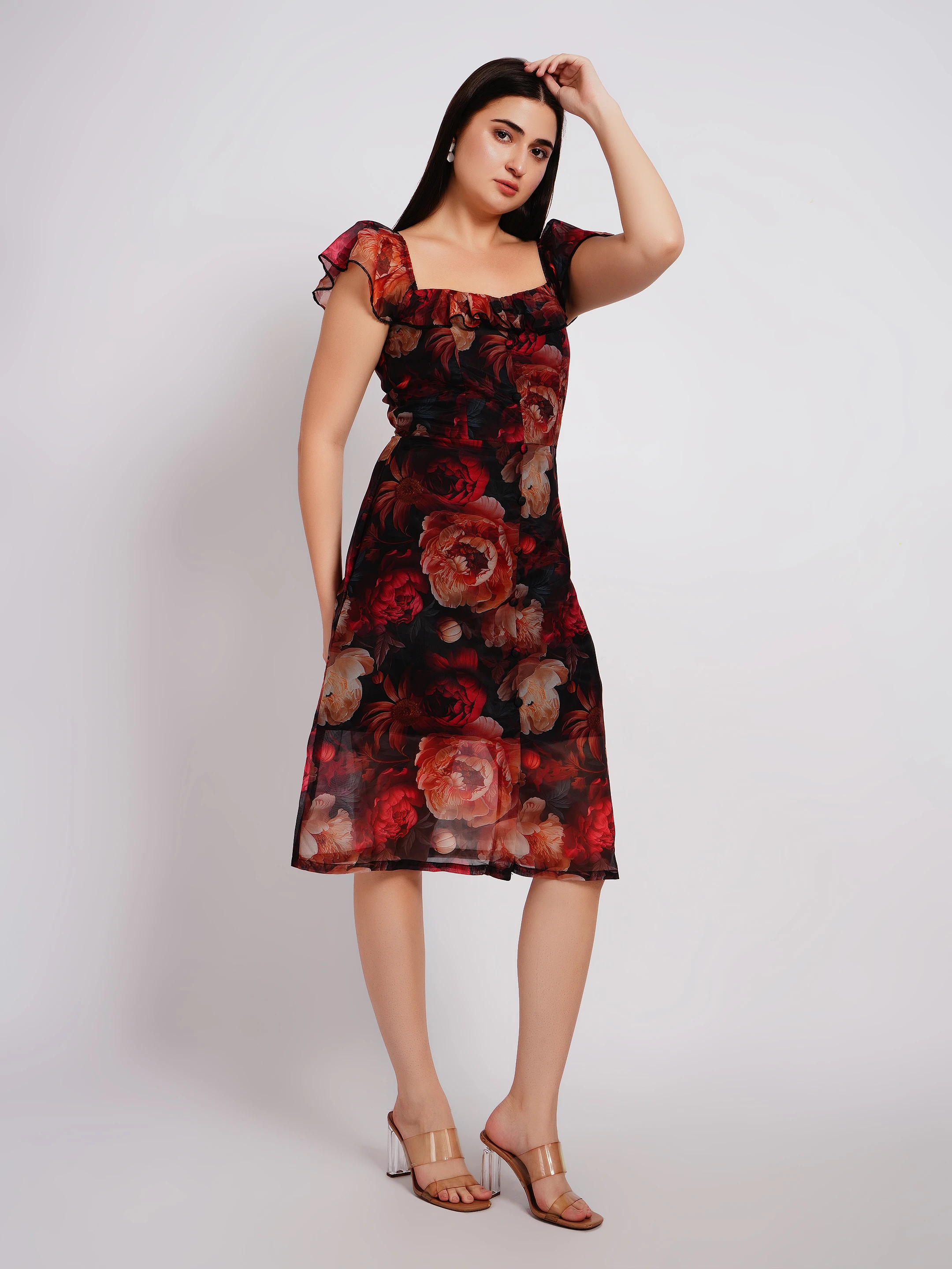 Black and red floral dress one piece