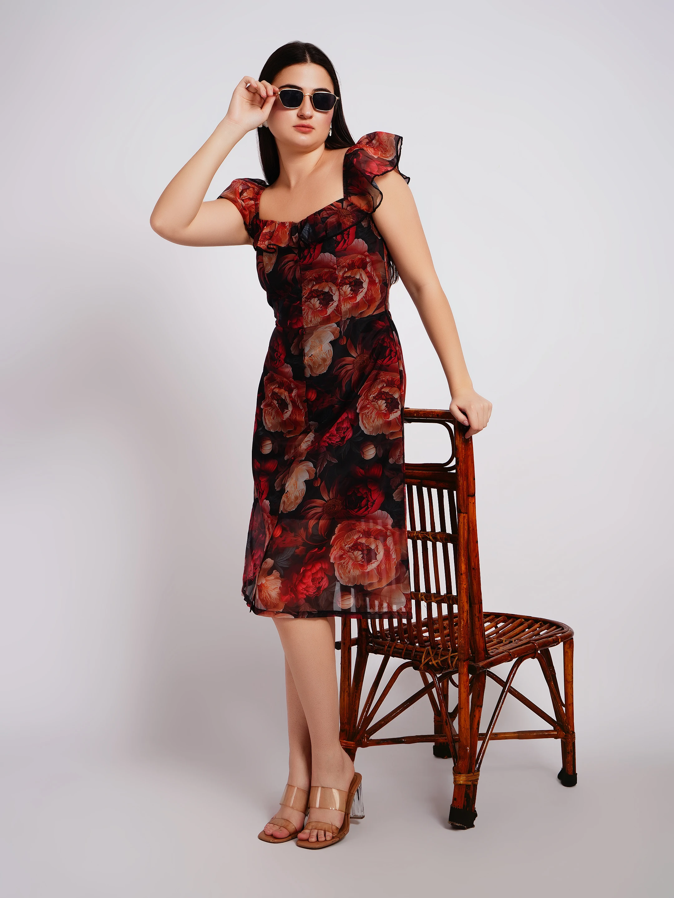 Black and red floral dress one piece