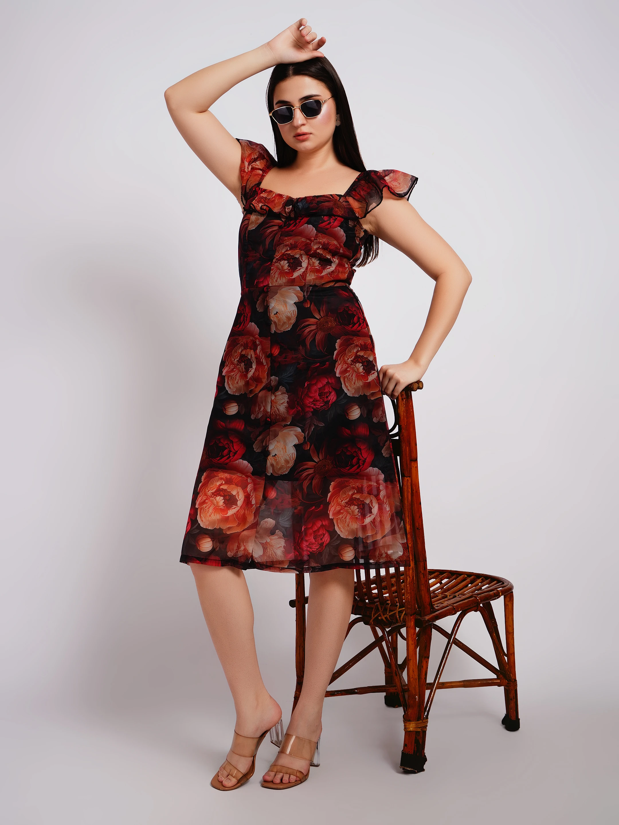 Black and red floral dress one piece