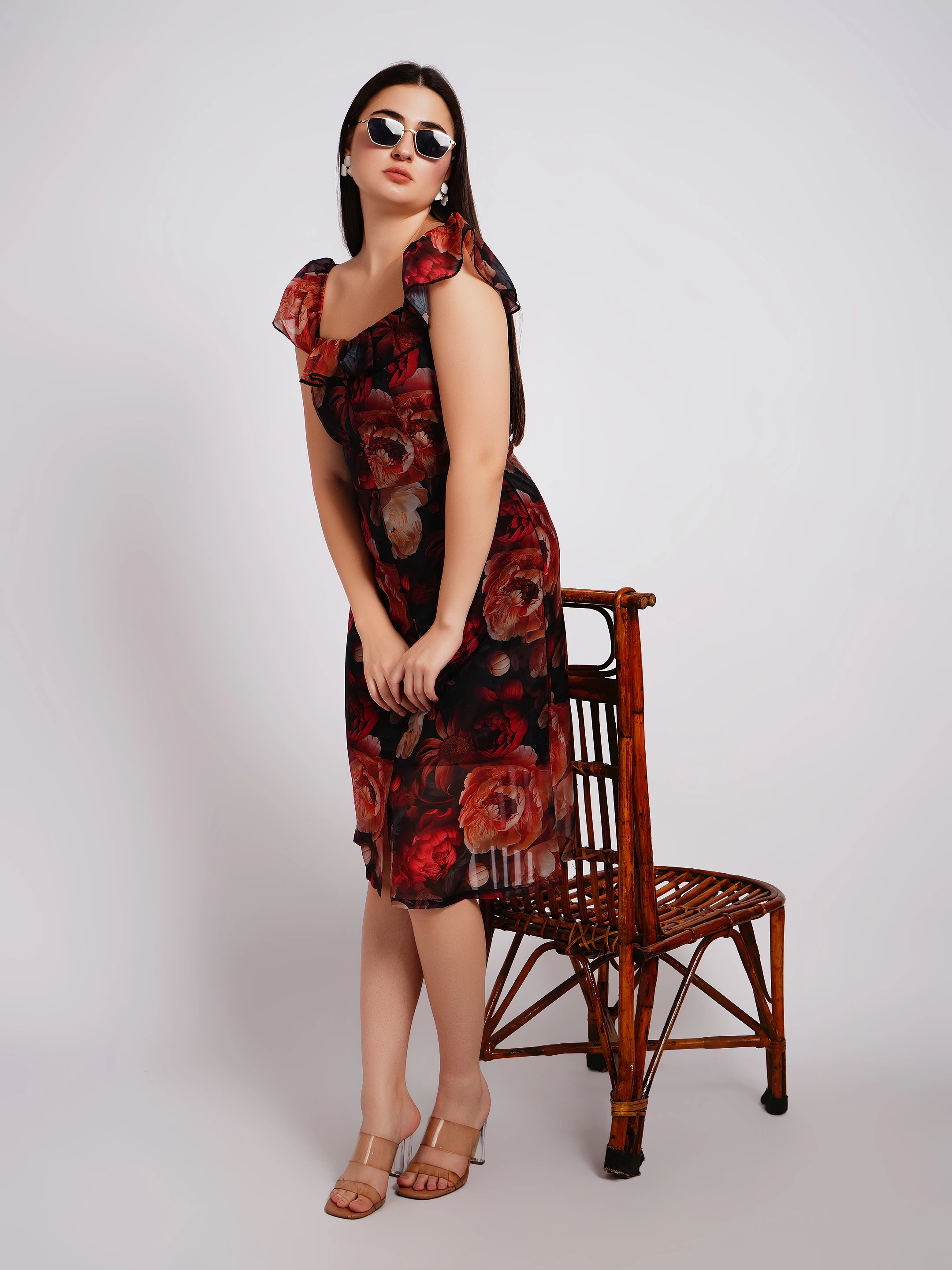 Black and red floral dress one piece