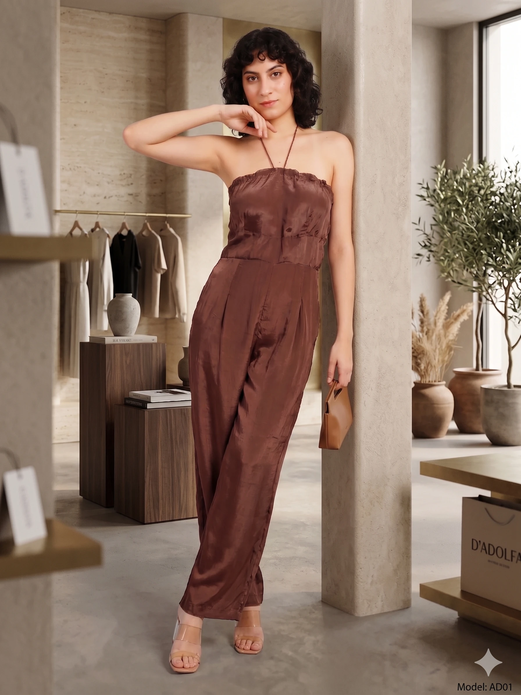 BROWN  DESIGNER NECK JUMPSUIT