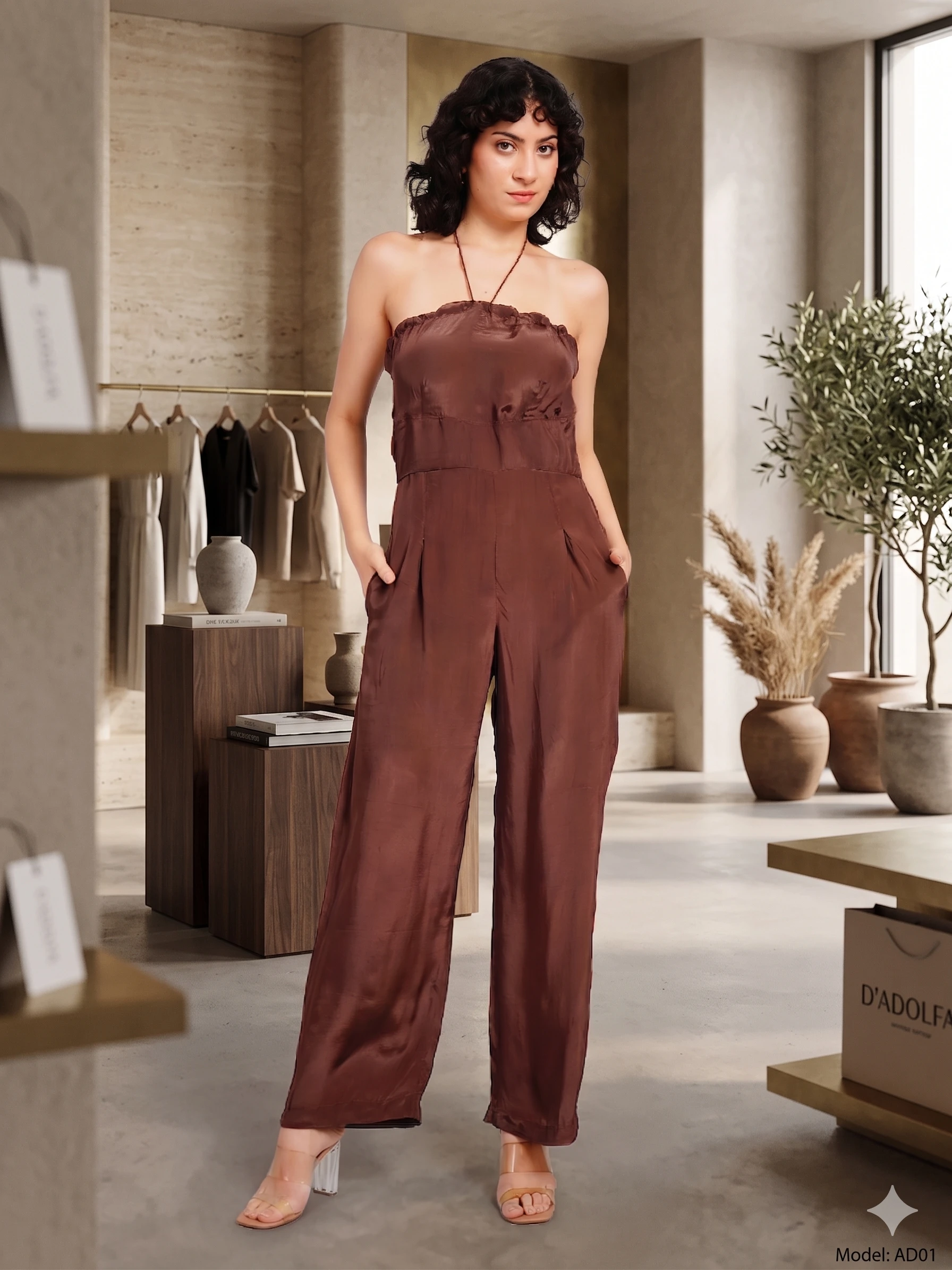 BROWN  DESIGNER NECK JUMPSUIT